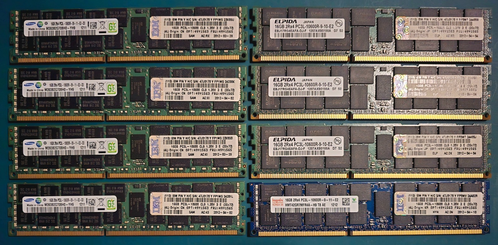 24x16GB 384GB DDR3 PC3L-10600R RDIMM IBM FRU 49Y1565 Server Memory Lot ECC