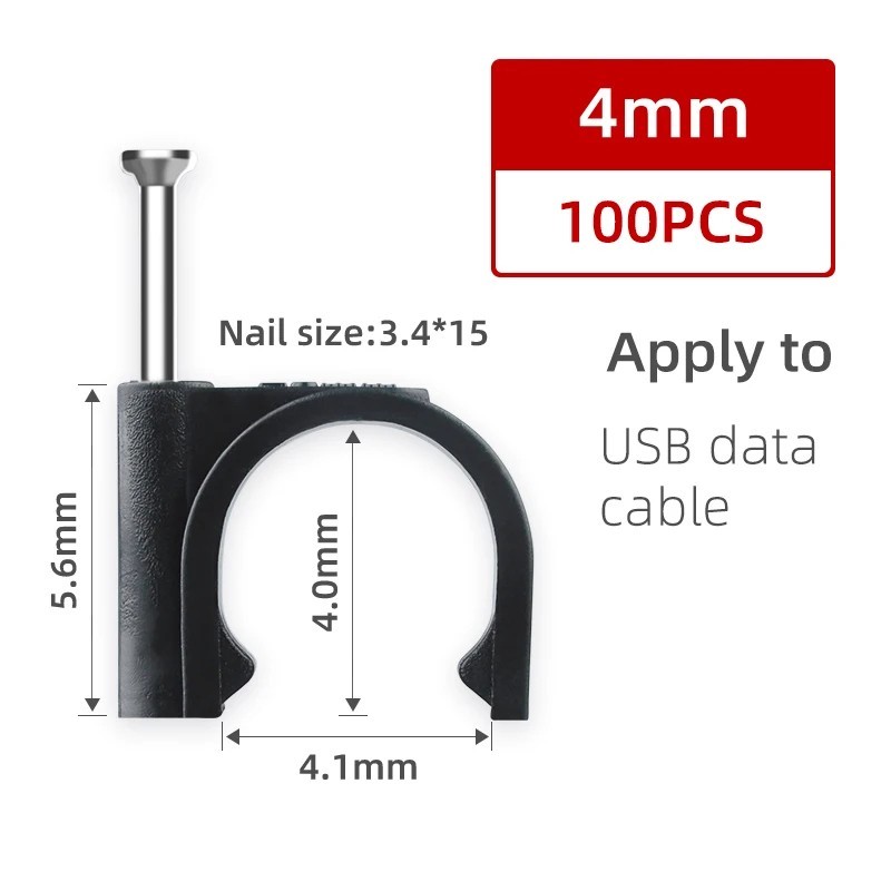 100PCS Round Cable Clips Electrical Wire Holder Wall Nail 4-10mm.