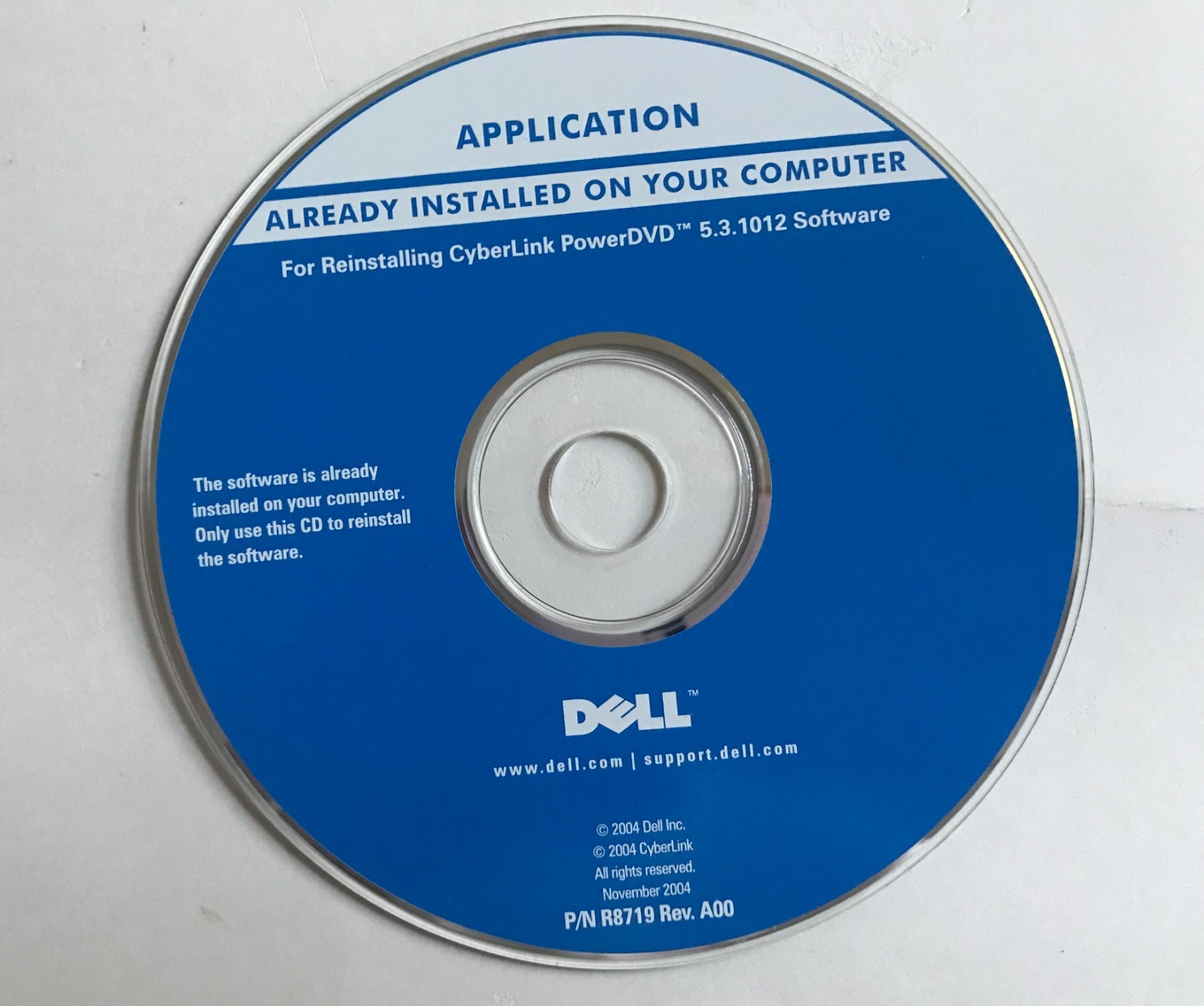 Dell CyberLink PowerDVD 5.3.1012 Reinstallation Software Disc P/N: R8719 Rev.A00