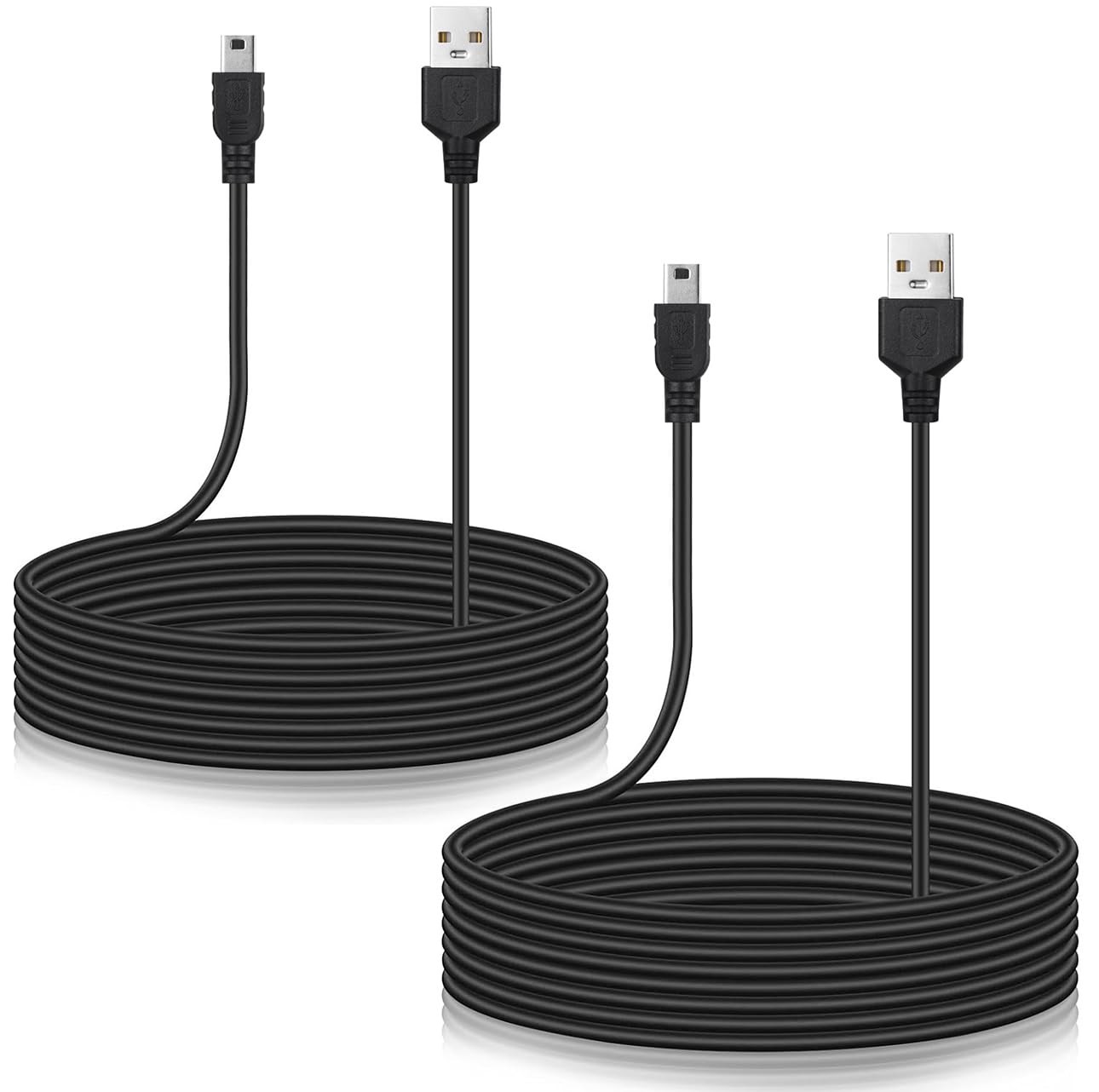 15 ft Long Mini USB Cable for PS3 Controller, Mini-B Charger Cord 2-Pack Black