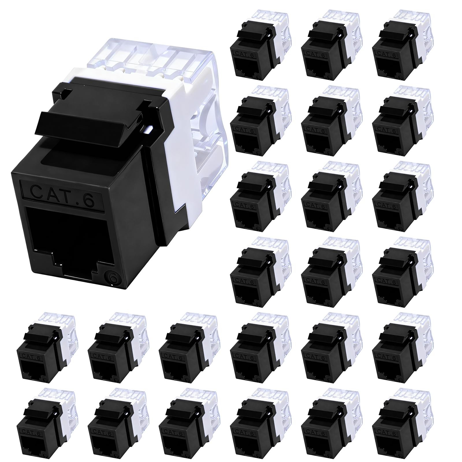 25 PCS Black RJ45 Cat6 Keystone Jack 180 Degree Punch Down Slim Wall Panel