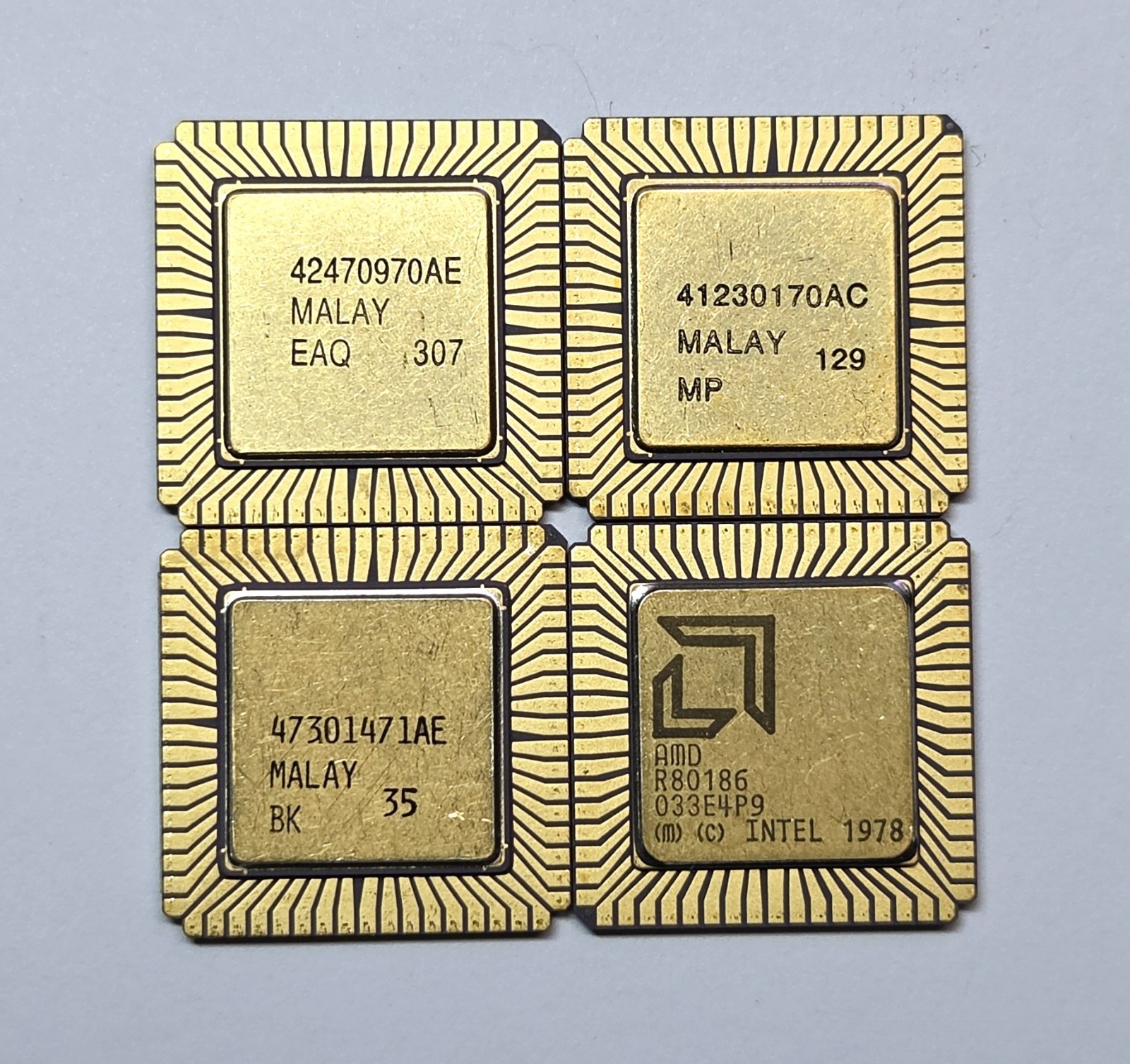 LOT of 4 Intel/AMD R80188 80188 R80186 80186 vintage CPU GOLD/Ceramic