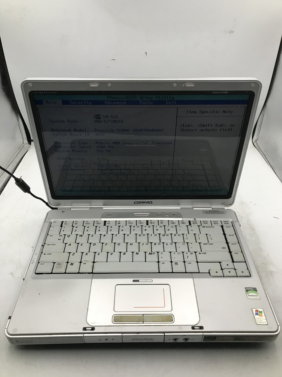 COMPAQ PRESARIO V2000 - BOOTS TO BIOS - AMD SEMPRON - NO RAM - READ DESCRIP - BB