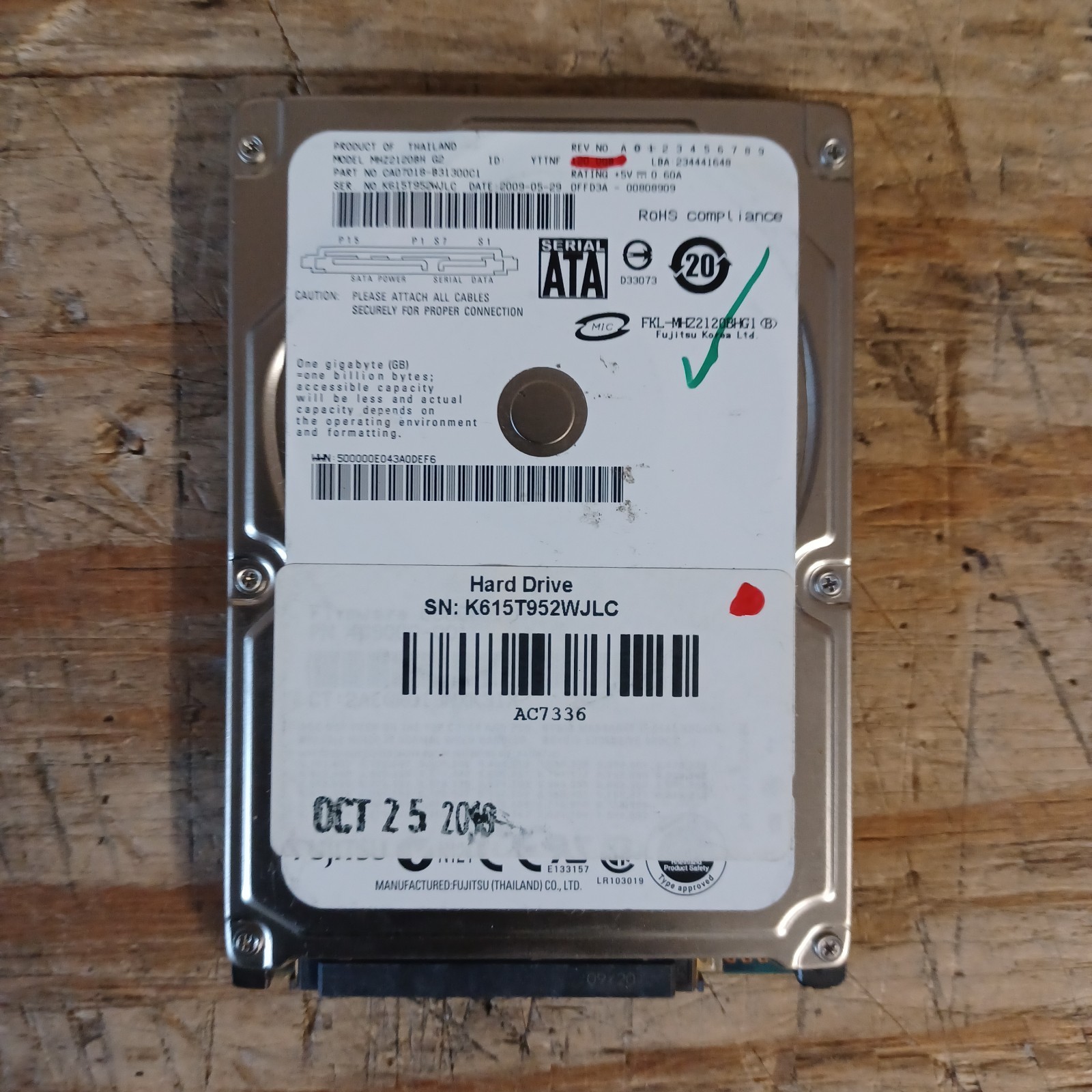 Fujitsu MHZ2120BH 120GB Internal 5400RPM 2.5" (MHZ2120BH-G2) HDD SATA II 300Gbps