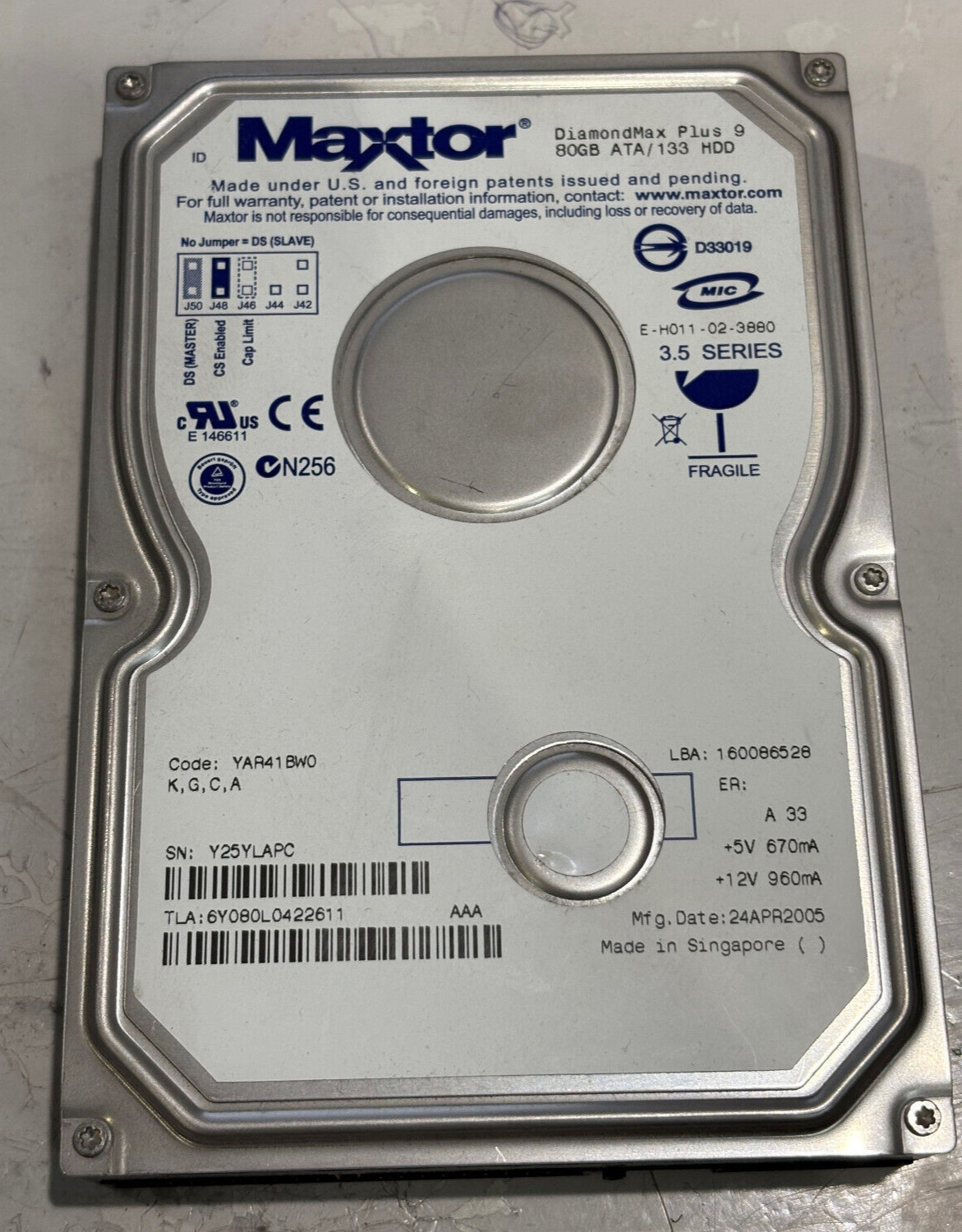 Maxtor DiamondMax Plus 9 E-H011-02-3880 3.5 Series 80GB ATA/133 Hard Drive