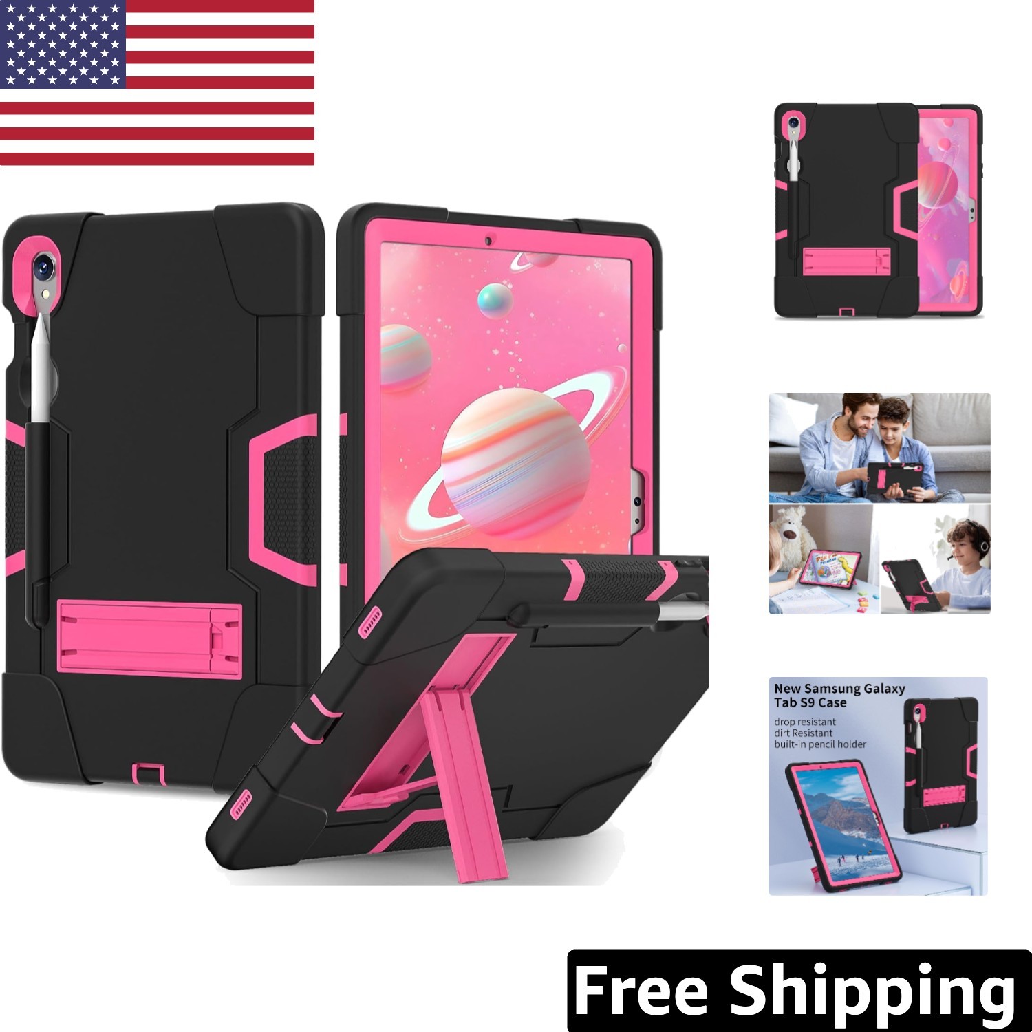 3-Layer Shockproof Case with Kickstand for Galaxy Tab S9 - Ultimate Protection
