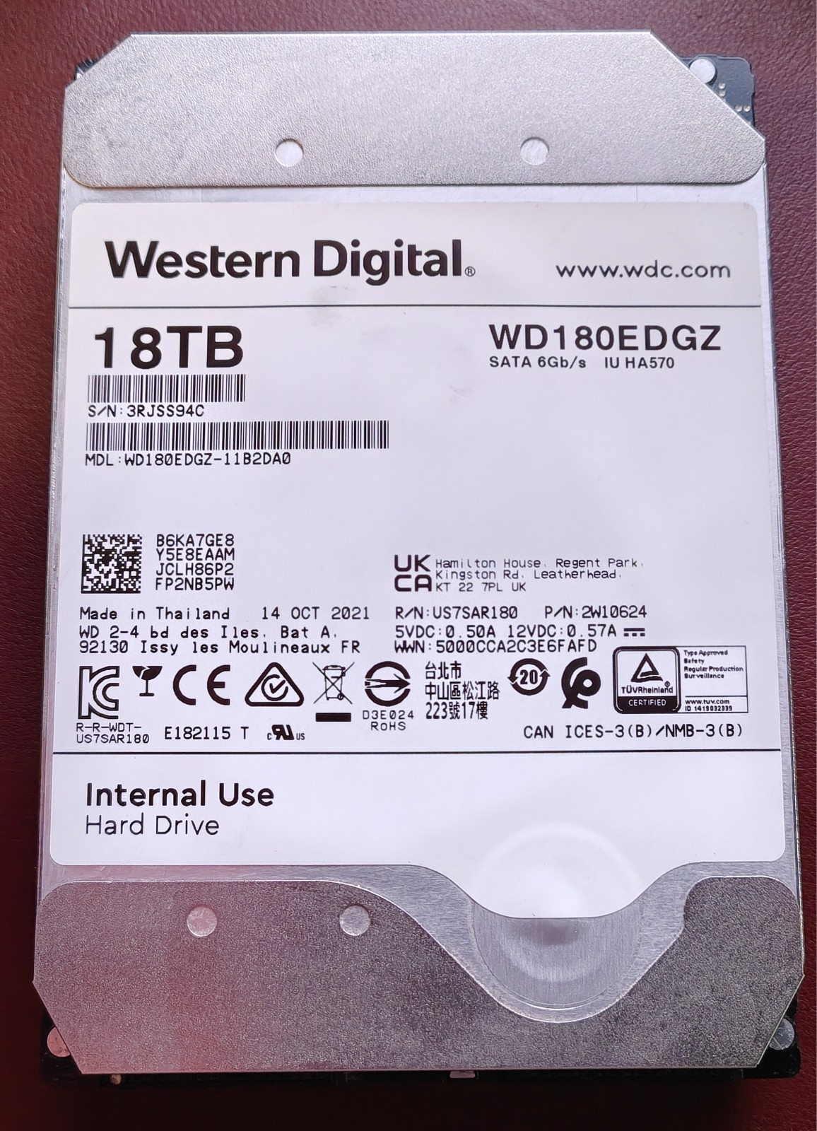 Western Digital 18TB 3.5" SATA 6Gb/s 7200RPM 512MB WD180EDGZ-11B2DA0 HDD