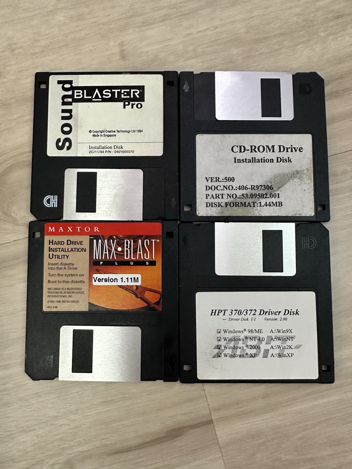 Vintage 3.5” Floppy Disk Lot Sound Blaster Pro Maxtor MaxBlast HPT PC Drivers