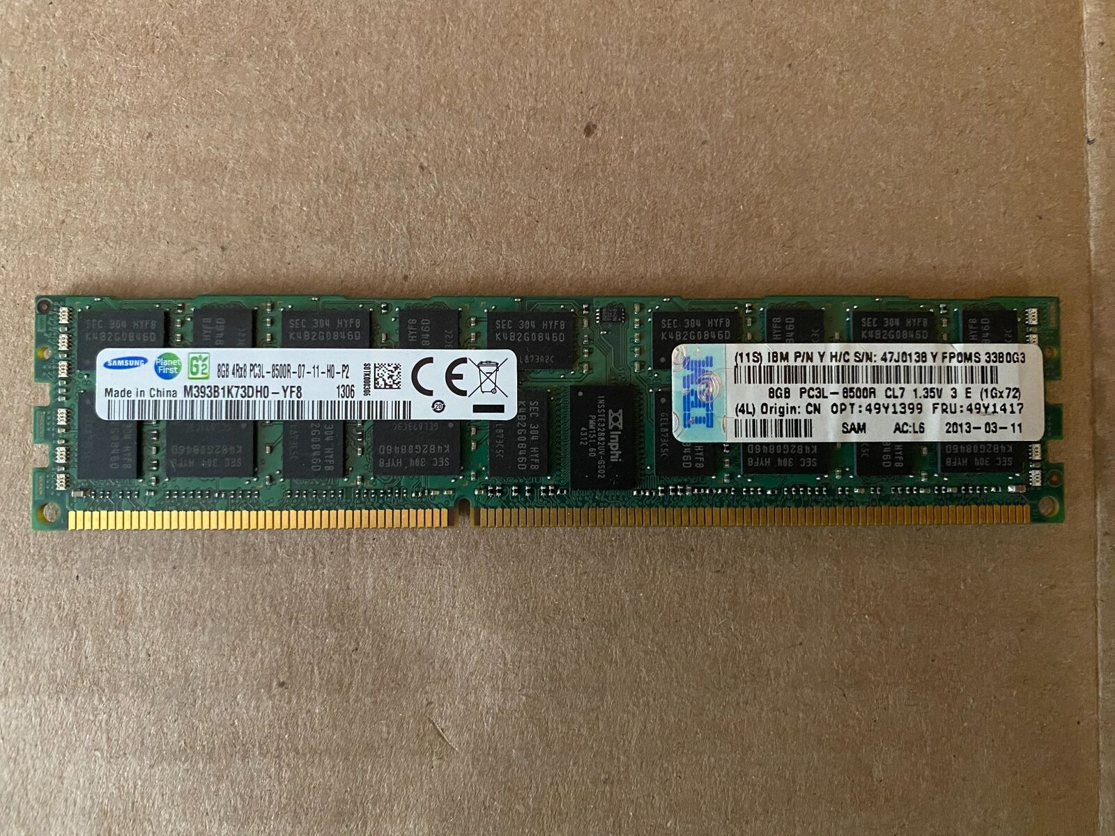 8GB ECC REG DDR3 SAMSUNG M393B1K73DH0-YF8 IBM P/N 47J0138 W1-3(11)