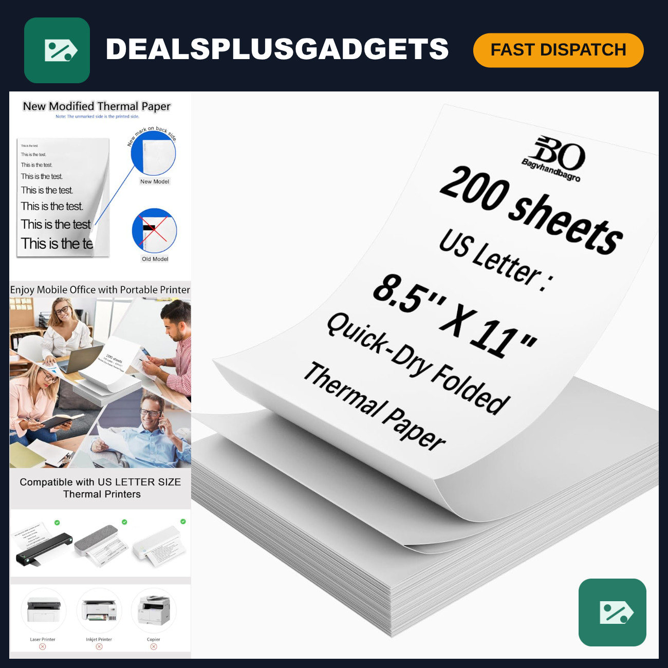 200 Sheets Thermal Printer Paper 8.5x11 Inch US Letter Size - High Quality, Fast