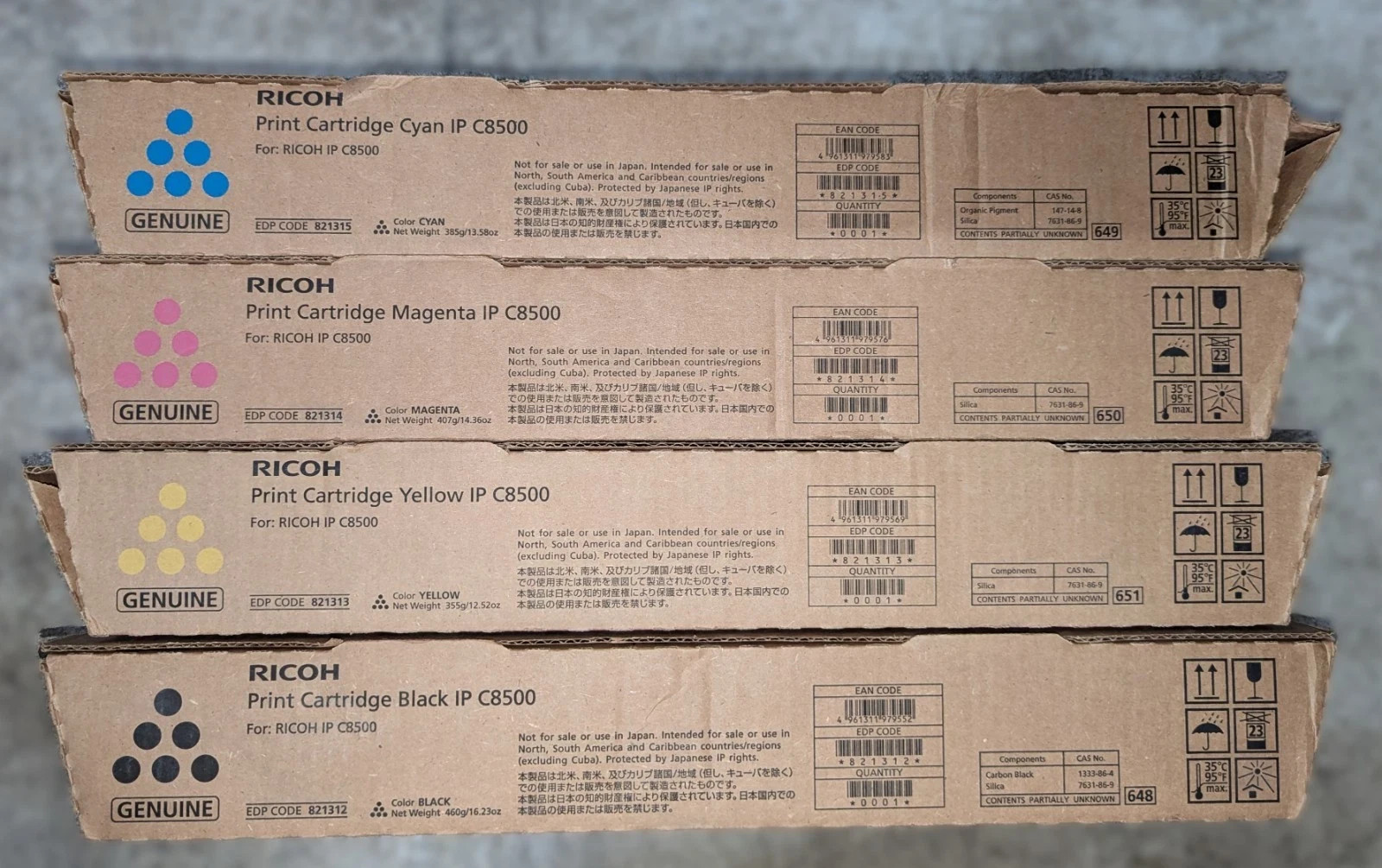 Genuine Ricoh IP C8500 821312/13/14/15 CMYK Toner Cartridges Ricoh/Savin/Lanier