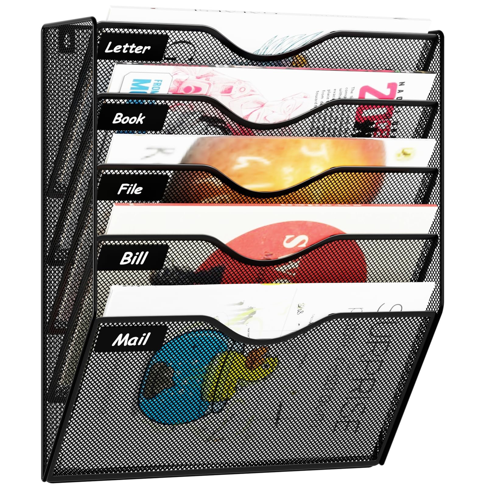 Wall File Organizer 5 Tier Non Magnetic Black Hanging Mail Holder GD-WALL-5TBK