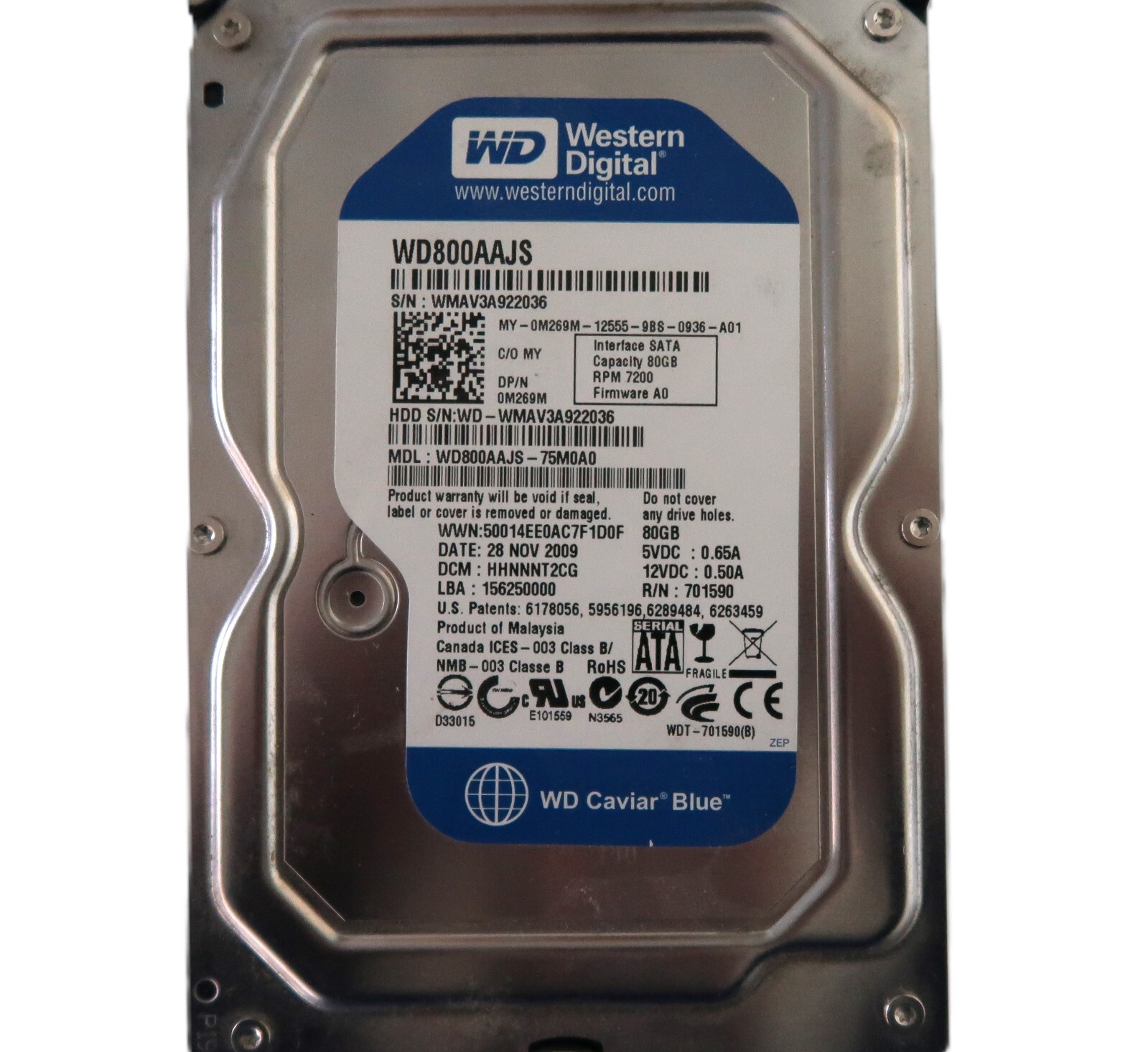 WD WD800AAJS-75M0A0 HHNNNT2CG (WMAV) Malaysia 3.5" 80gb Sata 28NOV2009