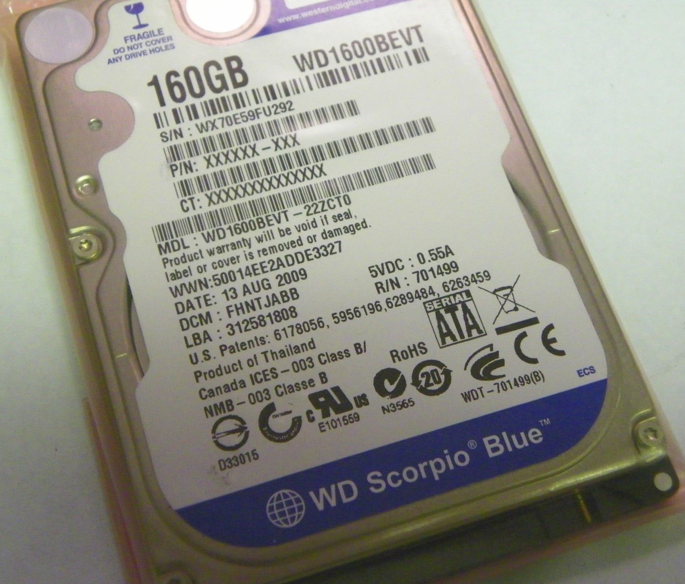 Western Digital WD1600BEVT-22ZCT0 - 160GB·2.5" SATA laptop Hard Drive