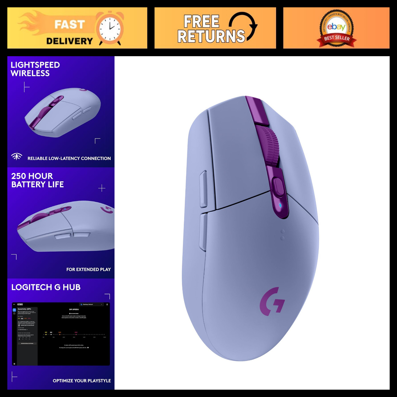 Wireless Gaming Mouse - Lightspeed Technology, Ultra-Lightweight, Lilac Color