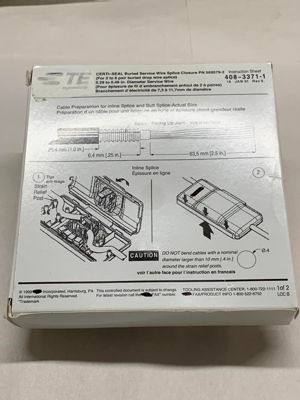 (4) Te technologies CERTI-SEAL Buried Service Wire Splice Clos, 408-3371
