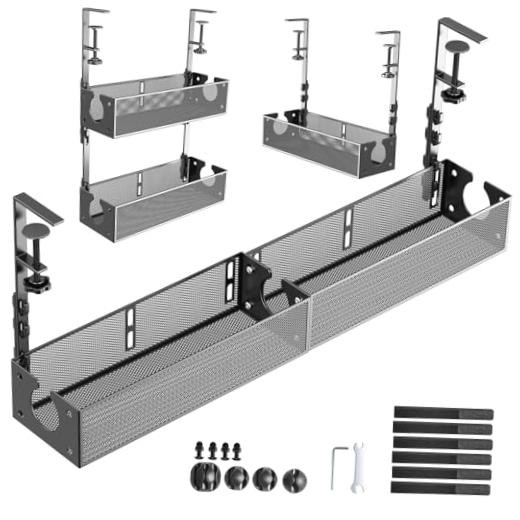 Multi-Model Under Desk Cable Management Tray 2 Packs Metal Under Desk Black