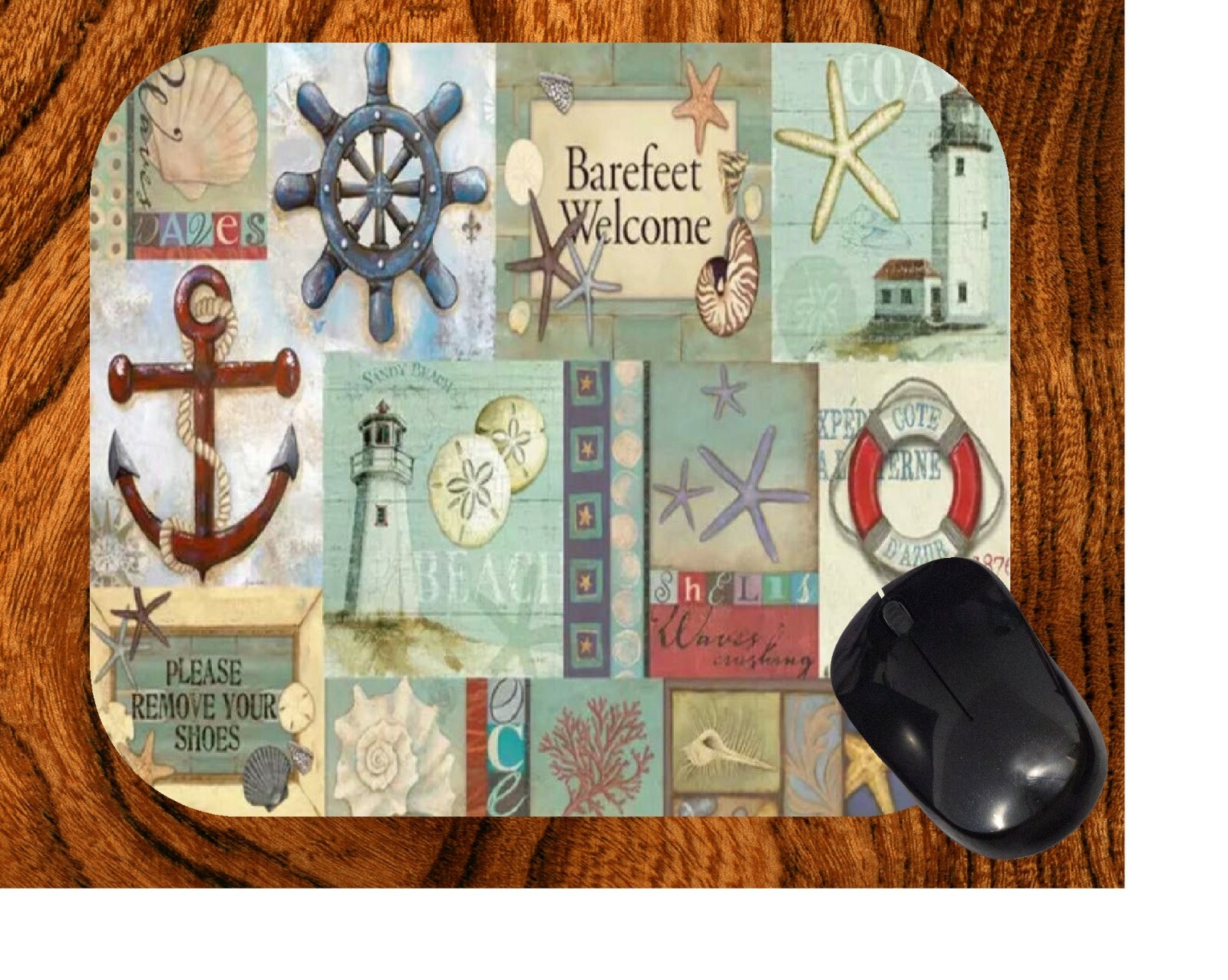 LIGHTHOUSE STARFISH ANCHOR BEACH COASTAL NAUTICAL  COMPUTER MOUSE PAD  9 x 7