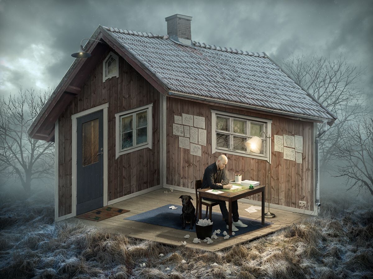 Landscape wood house nature erik johansson optical Custom Gaming Mat Desk