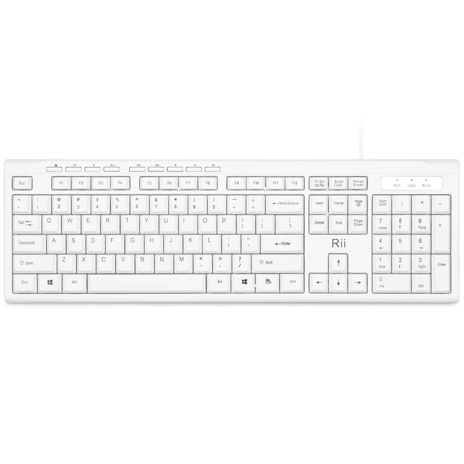 Rii RK907 Ultra-Slim Compact USB Wired Keyboard for and PC-White