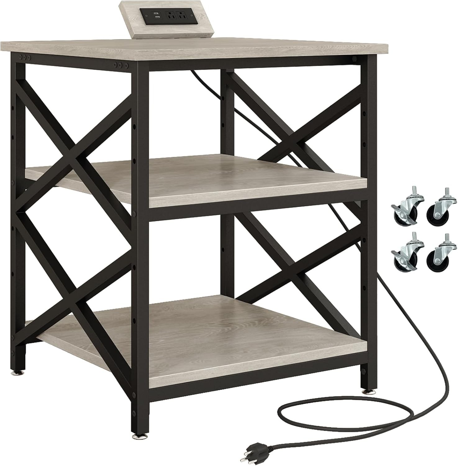 3 Tier Cart Large Printer Stand with Power Outlet,  23.6"x23.6"