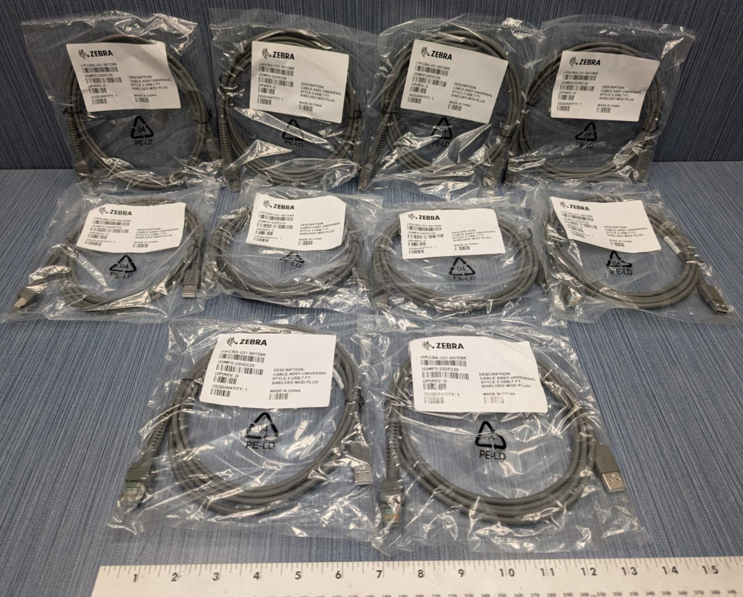 Lot of 10 Zebra 7’ USB Data Transfer Cable CBA-U21-S07ZBR NEW