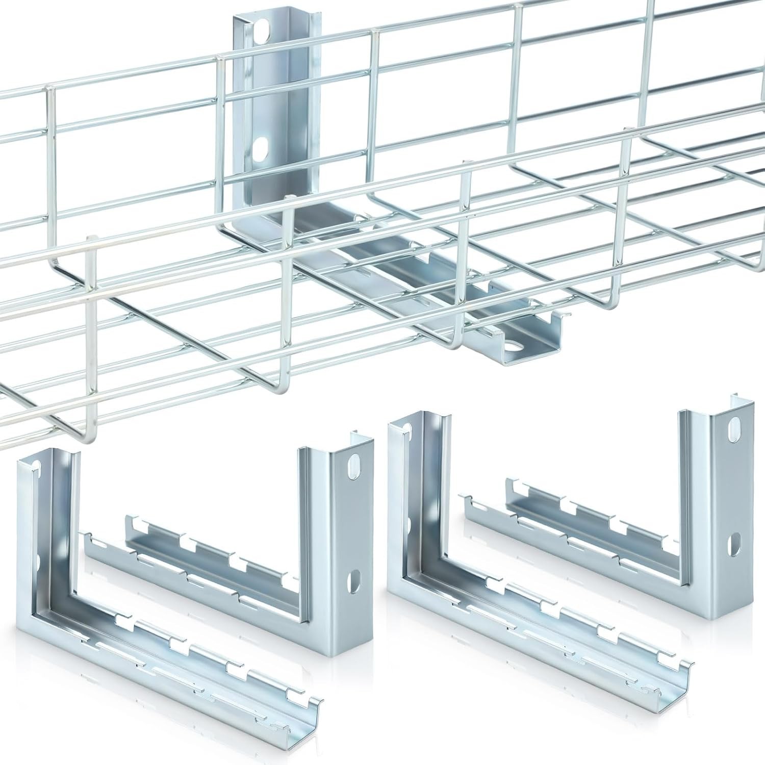 4Pcs 8” L Type Bracket Wire Mesh Cable Tray L-Shaped Wall Bracket Zinc Plated Wi