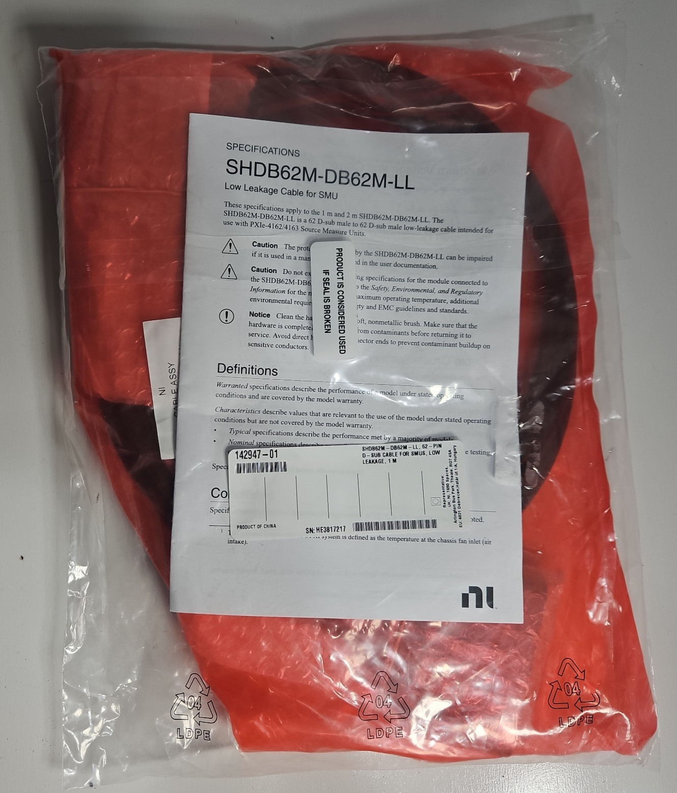 New National Instruments NI SHDB62M-DB62M-LL 62-Pin D-Sub Cable 1M Sealed