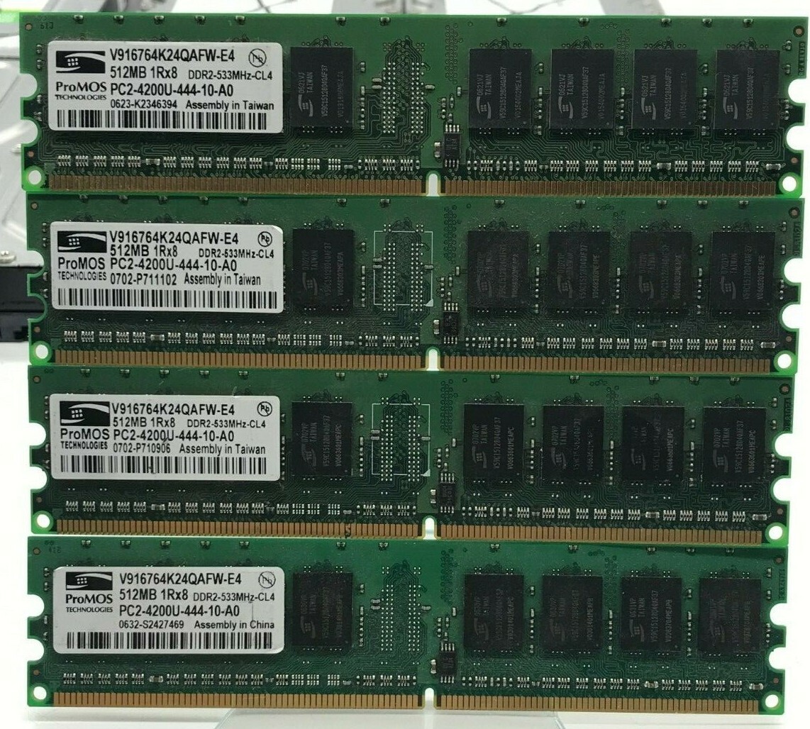 ProMOS 2GB (4x 512MB) PC2-4200U DDR2 RAM Desktop Memory V916764K24QAFW-E4