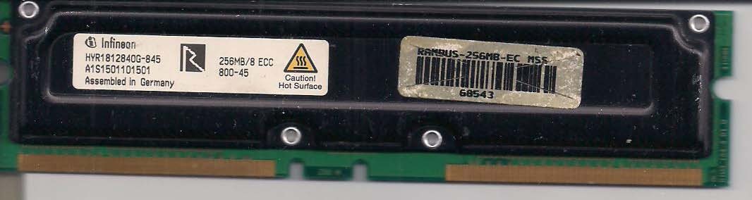 2- Elpida 256MB PC800-45 ECC RDRAM RIMM Memory