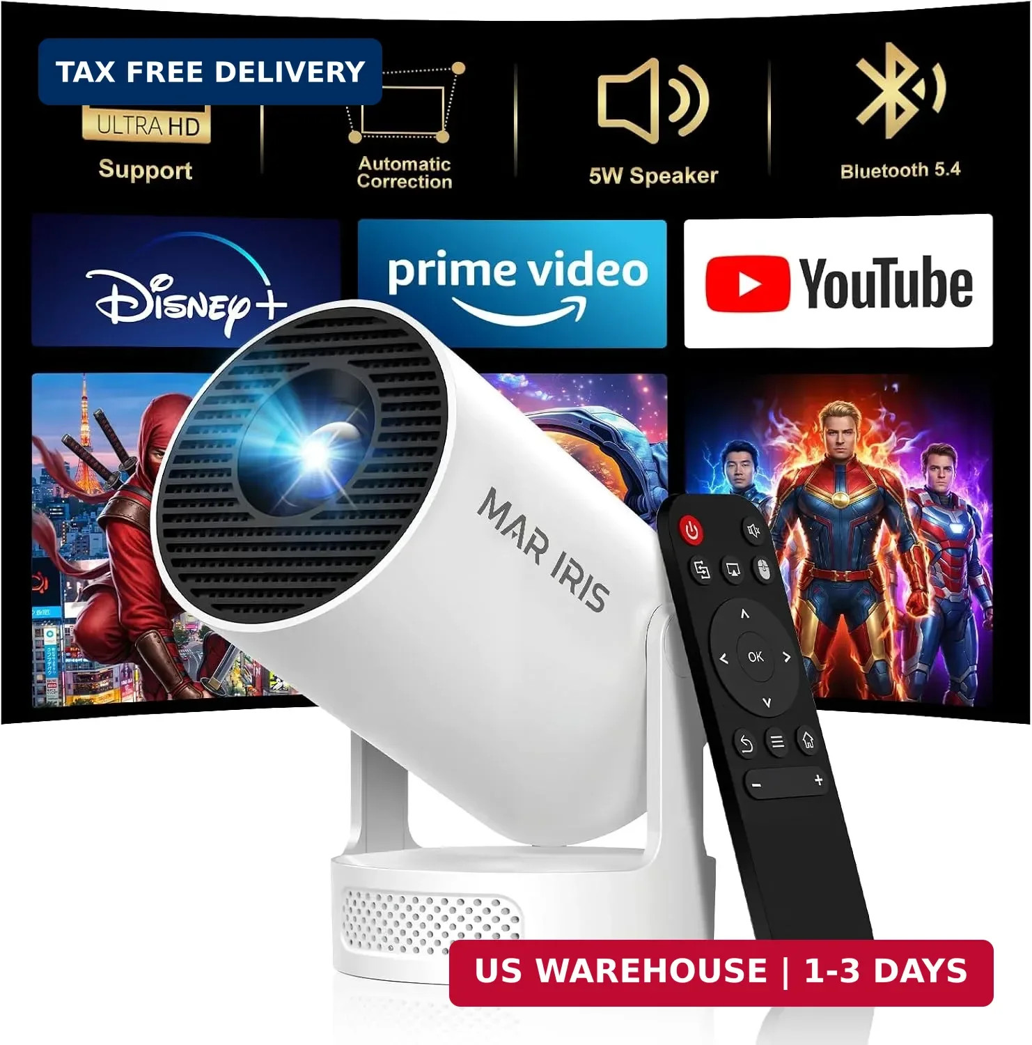 Mini Portable Projector with Built-in Apps, 180° Rotatable Design, WiFi 6 & Blue