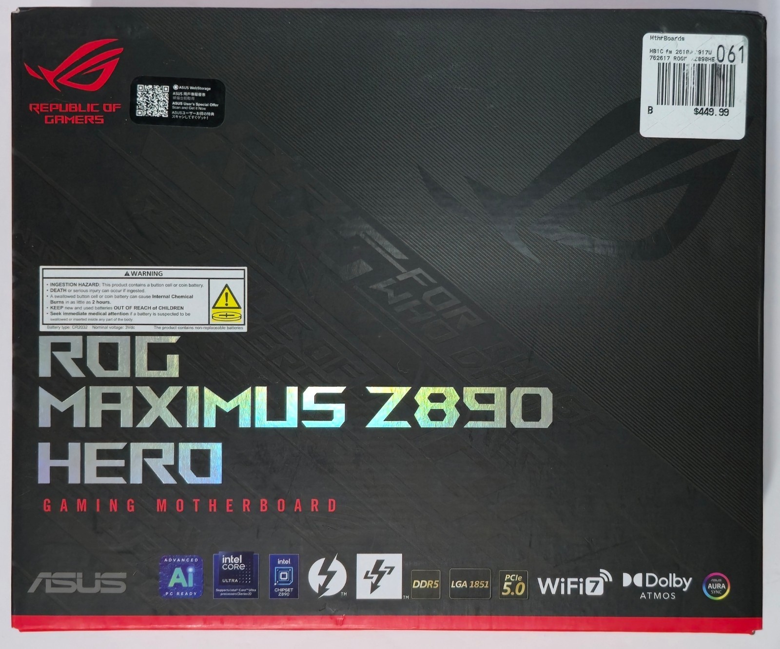 ASUS ROG Maximus Z890 Hero Intel LGA 1851 ATX DDR5 WIFI7 Motherboard