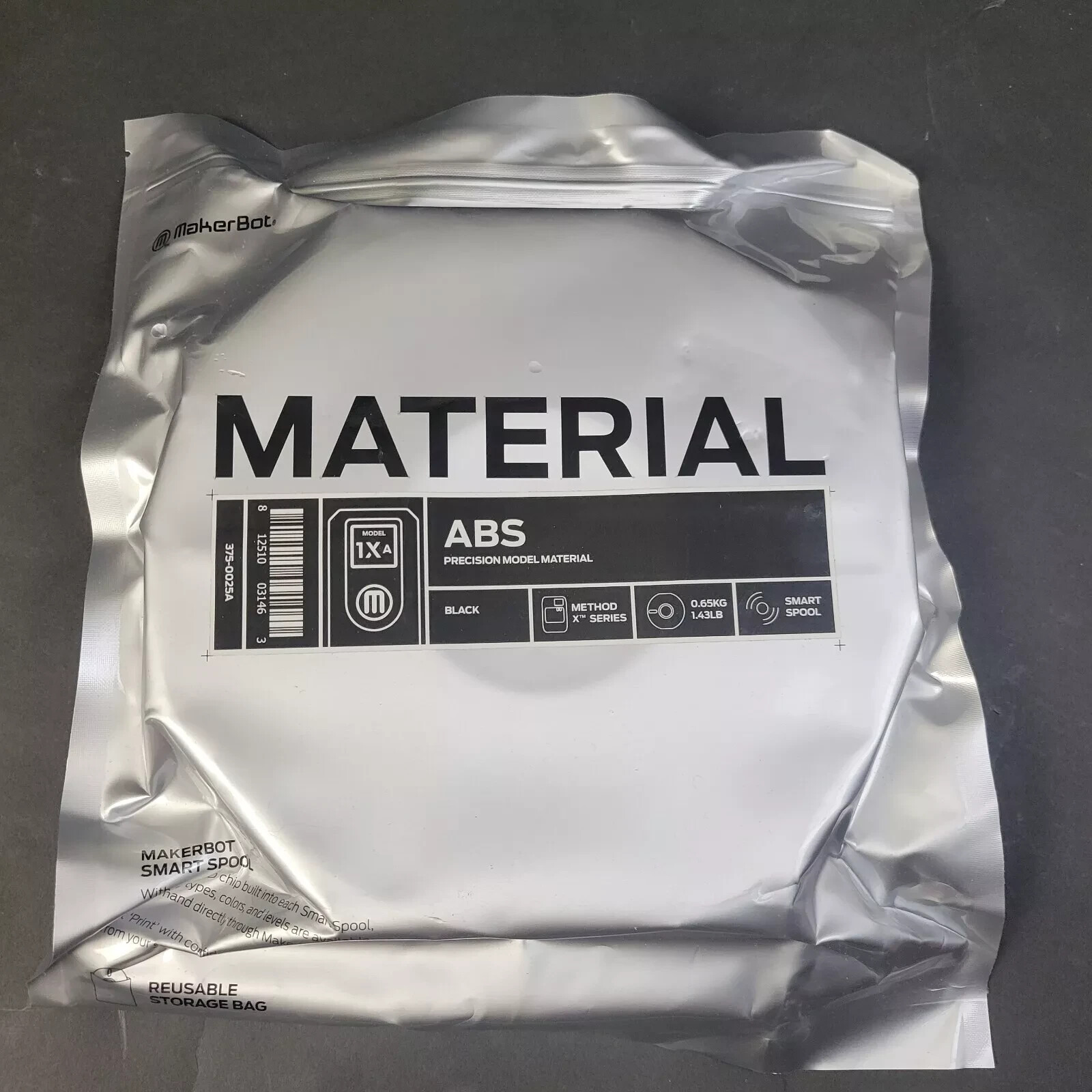 MakerBot ABS Filament for Method X 3D Printer Black 0.65kg 1.43lb 375-0025A