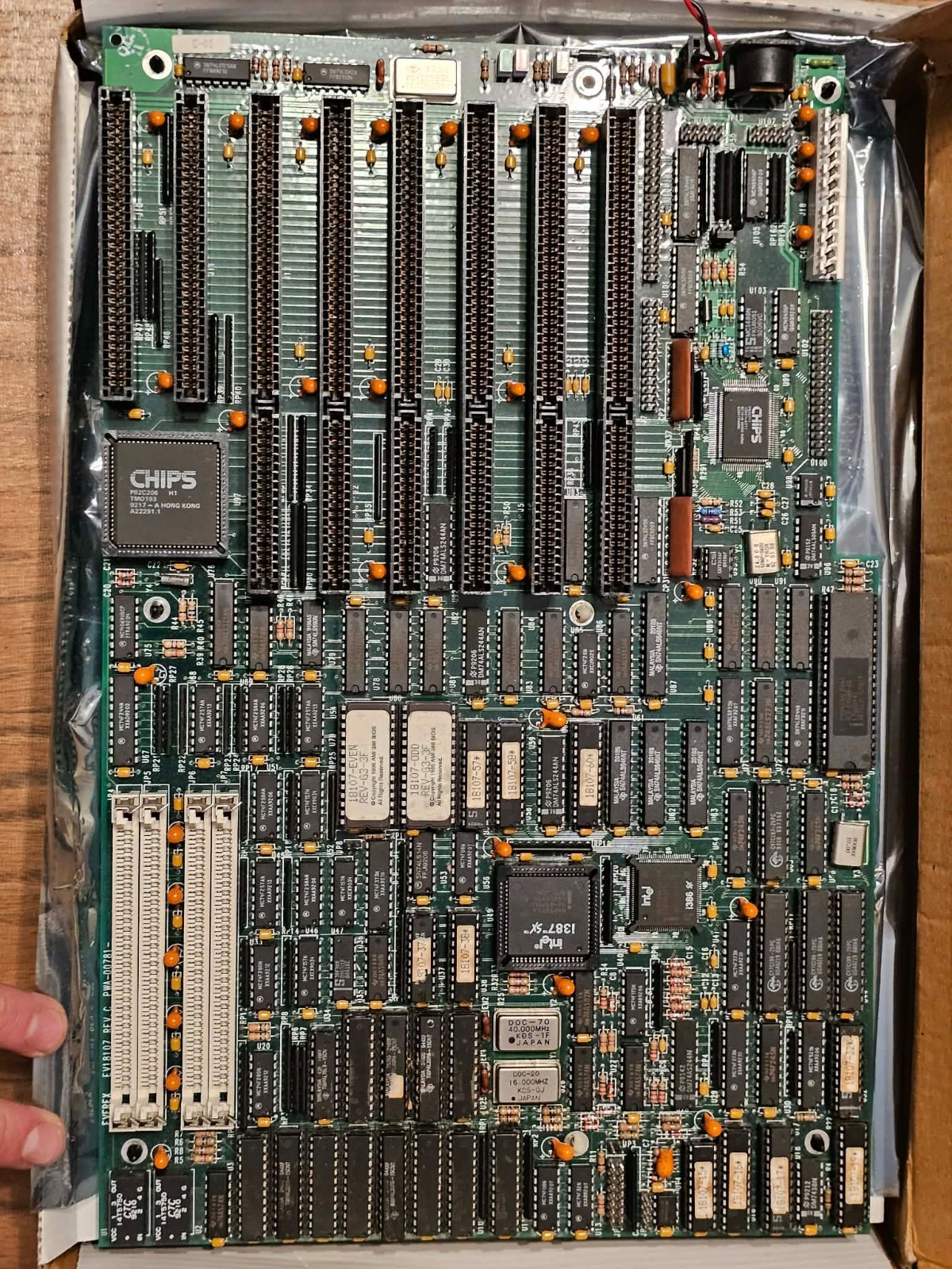 Mint RARE NOS Everex EV-18107) Motherboard RevC w/Intel 386SX-20 CPU ISA Slots