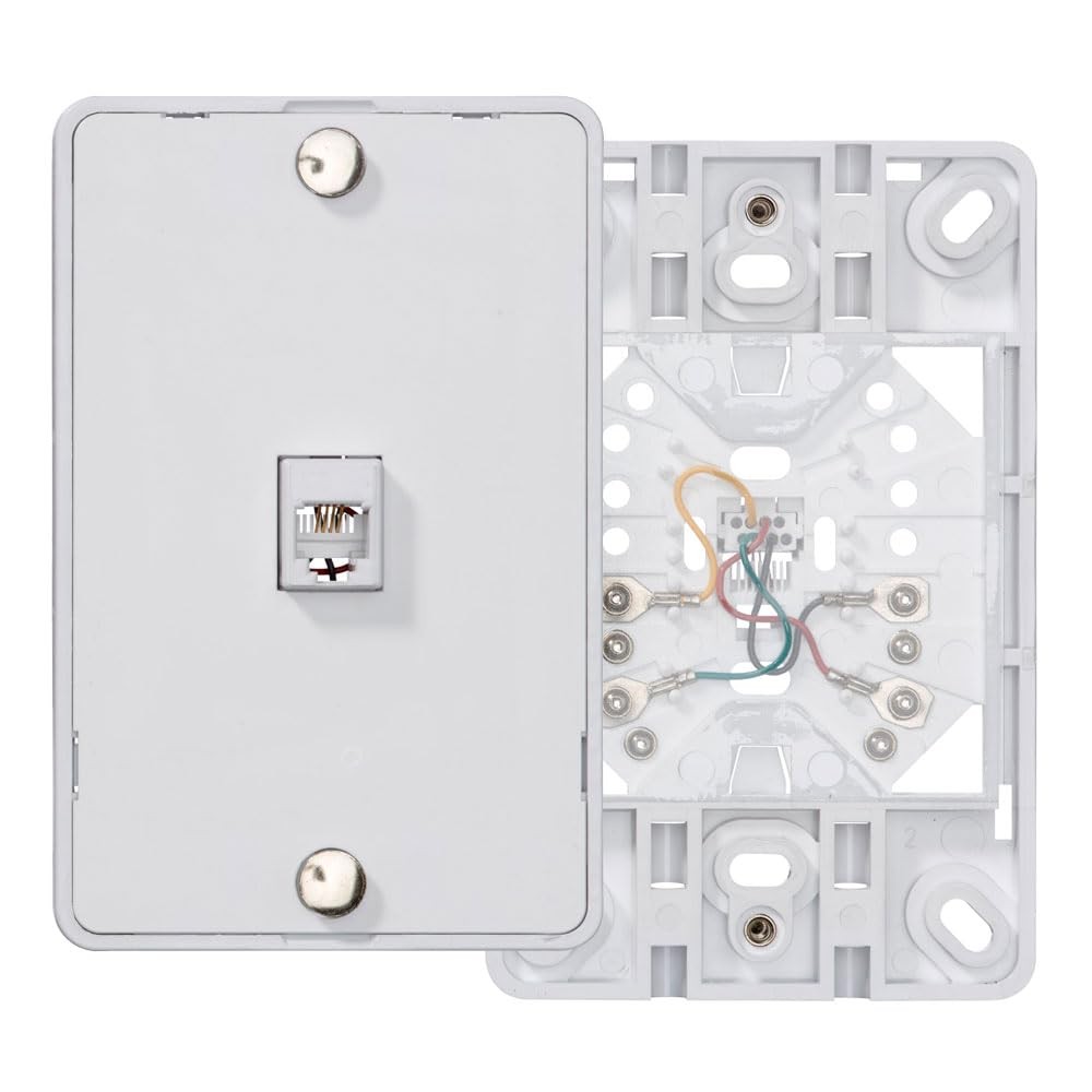 Leviton Telephone Wall Jack, 6P4C, Screw Terminal, 40214W, White