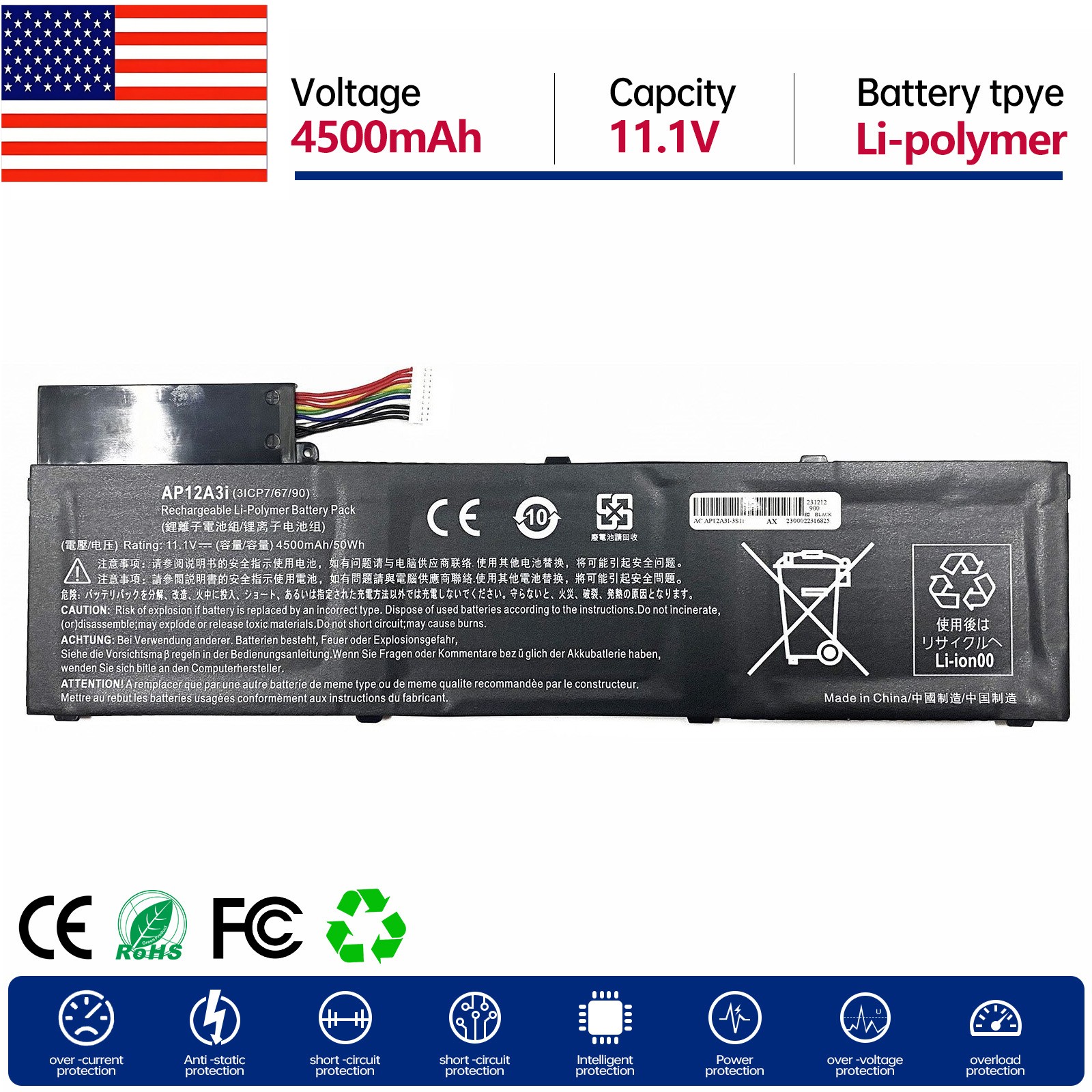 AP12A3i Battery for Acer AP12A4i AP12A31 AP12A3i AP12A41