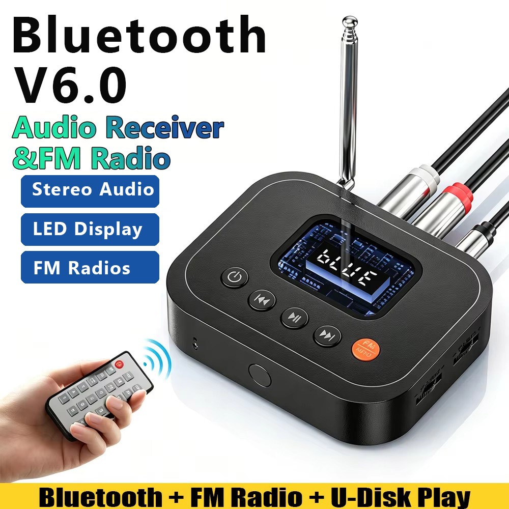 2026 Bluetooth 6.0 Receiver FM Radio Wireless Home Car HiFi Stereo Audio Adapter
