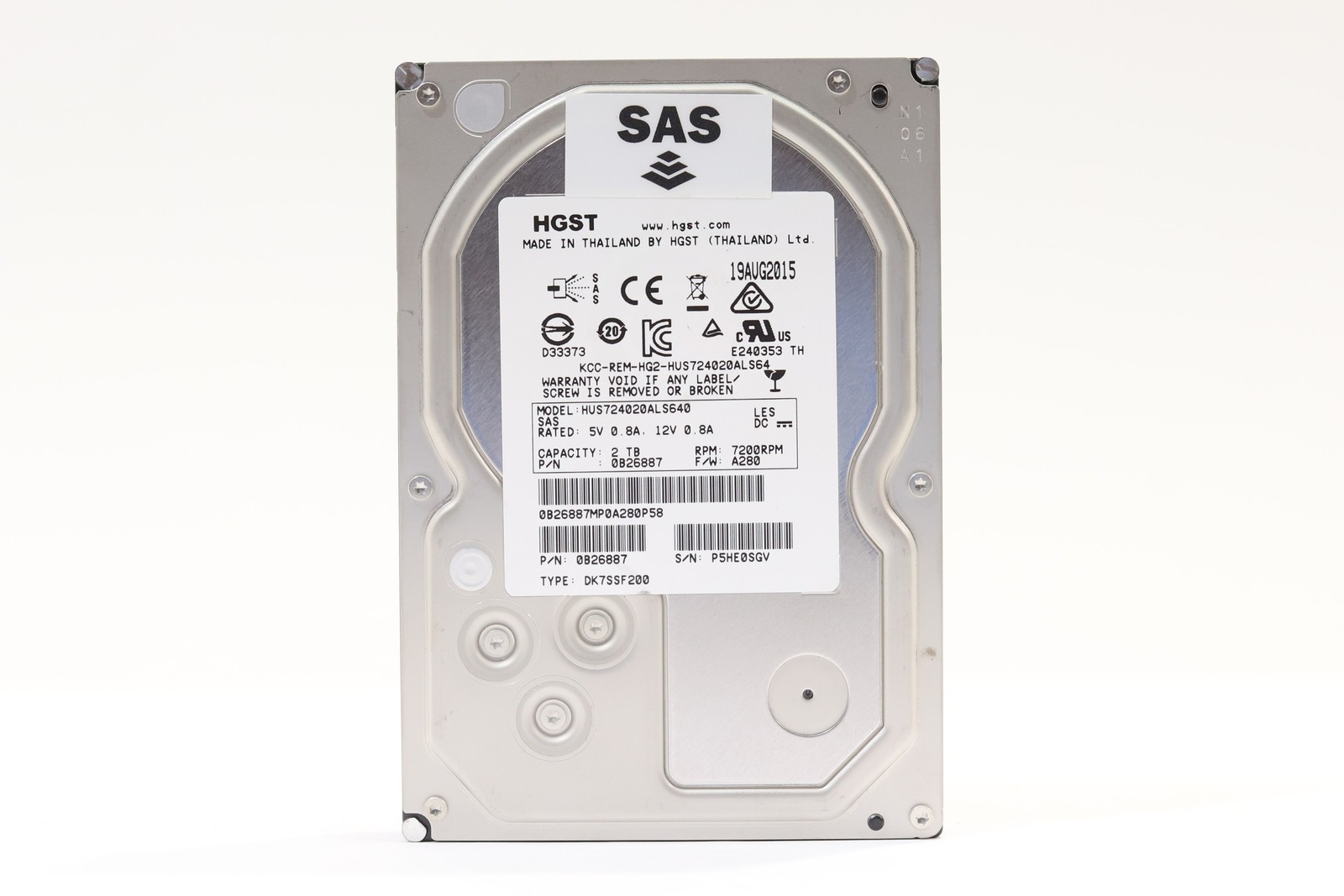 HGST HUS724020ALS640 2TB 3.5" 6Gb/s 64MB 7.2K RPM SAS Hard Drive P/N: 0B26887