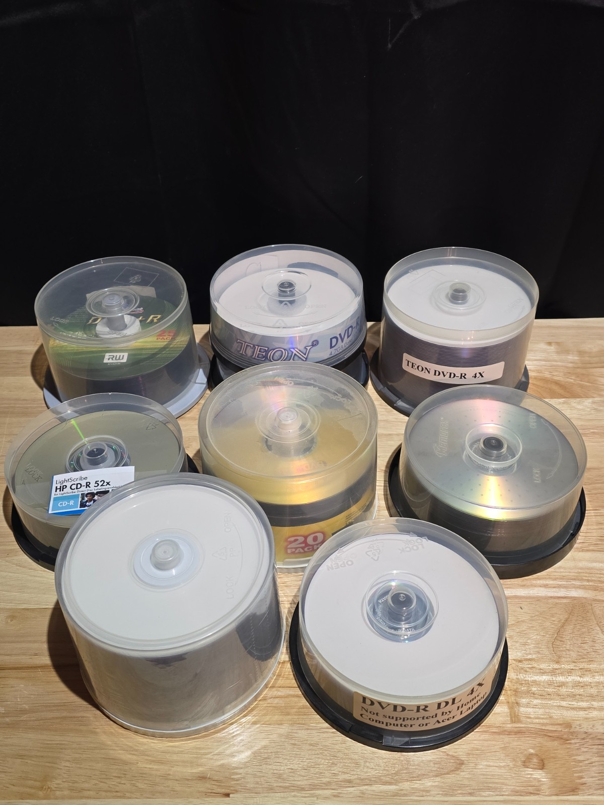 Lot of 8 Mixed Blank CD‑R & DVD‑R Spindles – Various Brands – Partially Full – U
