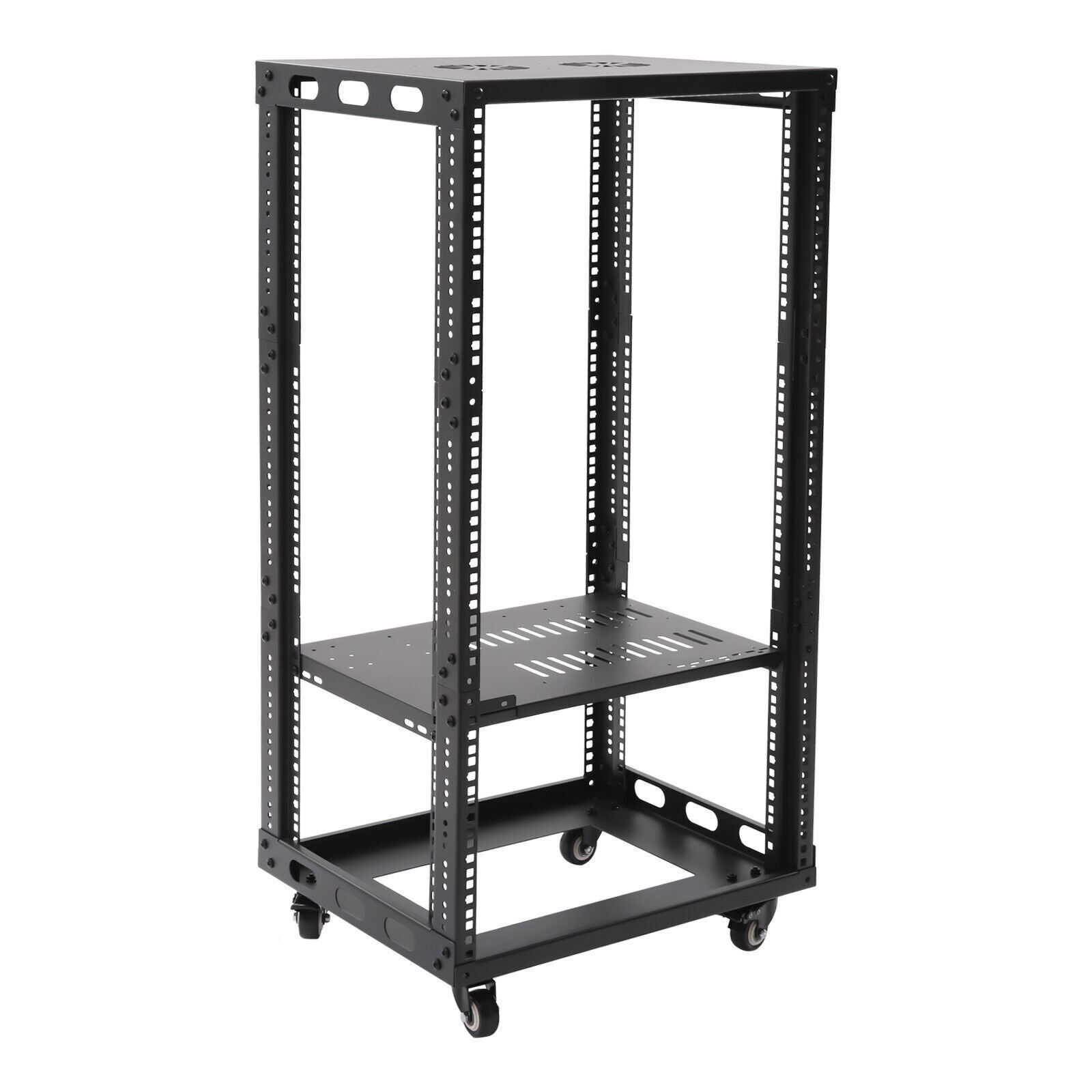 18U 4 Post Open Frame Network Server Rack Holder on Caters Adjustable 0-31.5"