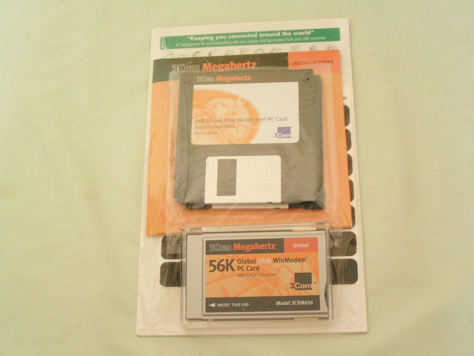 3Com Megahertz 3CXM656 56K Global GSM WinModem PC Card + Install Software - NOS