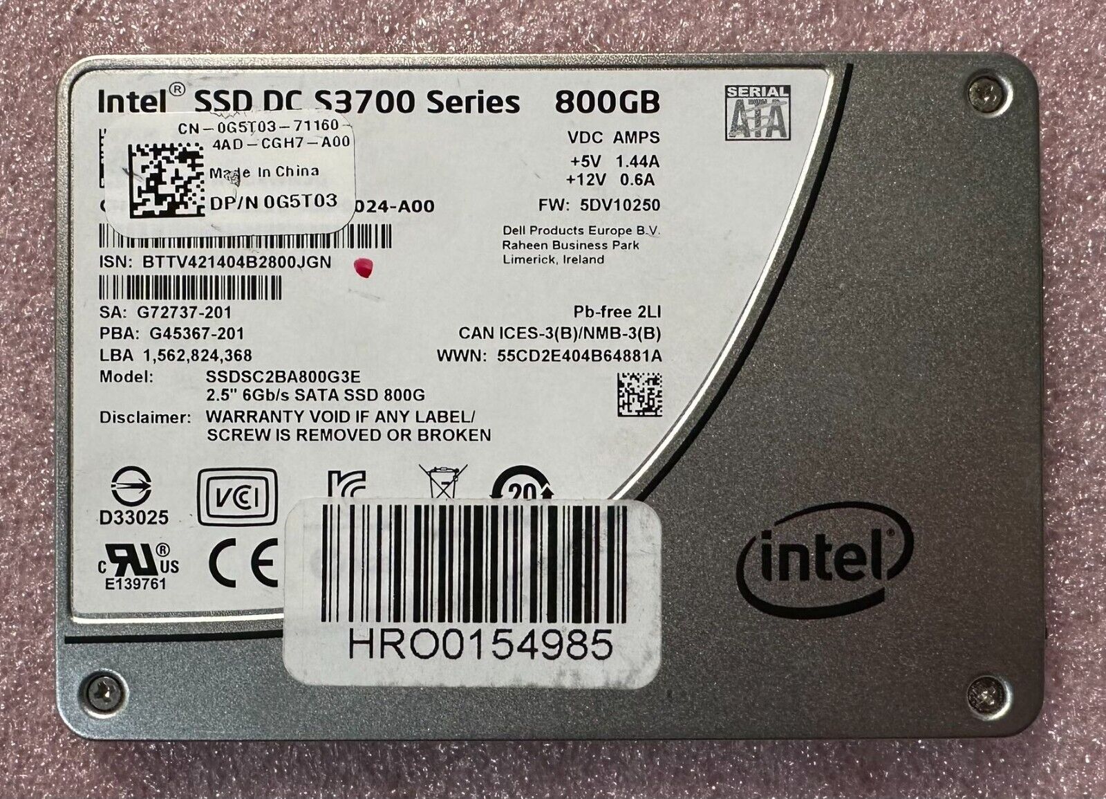 Dell Intel DC S3700 800GB SATA 6GBps 2.5