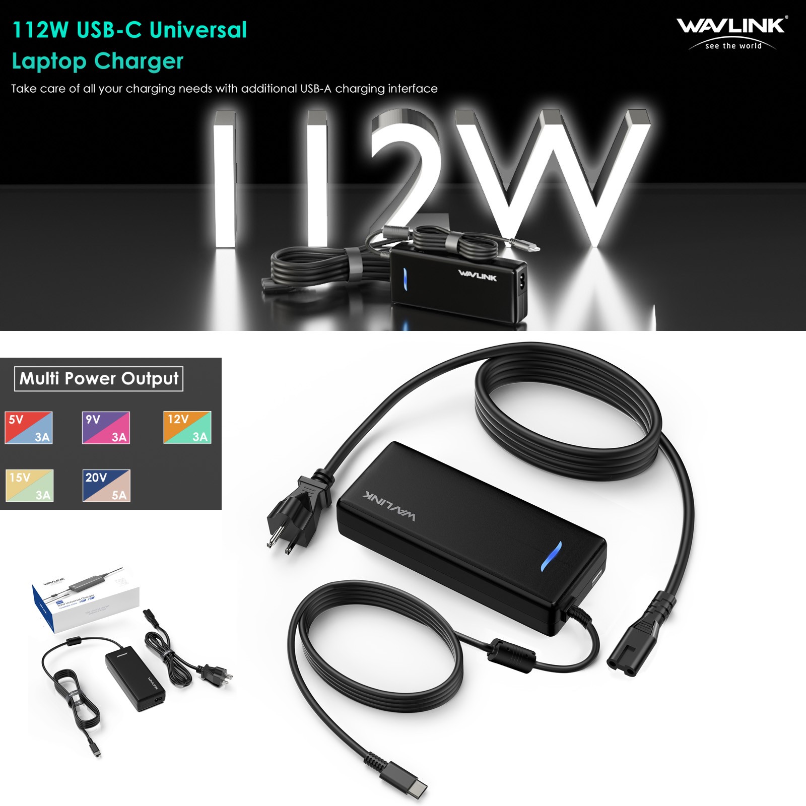 Universal 112W Laptop Charger USB-C Charging Adapte 100W AC Power Supply Adapter