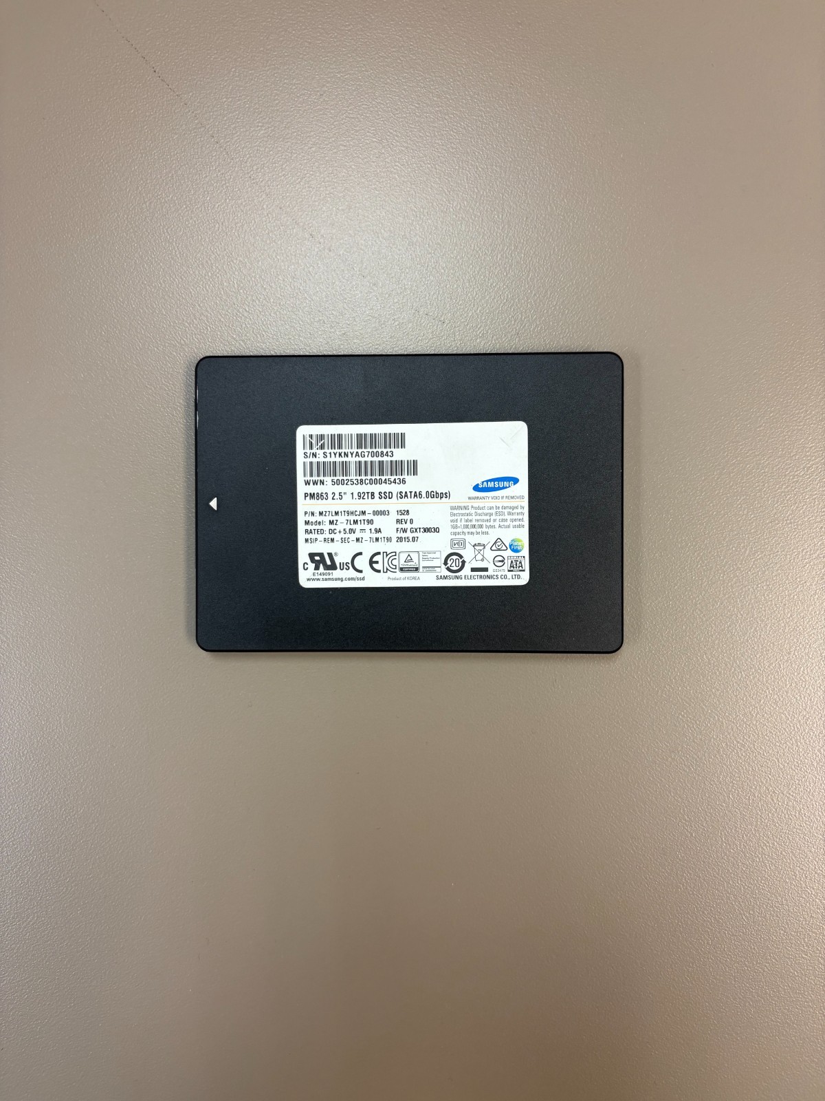 Samsung SM863 1.92TB 2.5" SATA III Enterprise Internal SSD MZ-7KM1T90