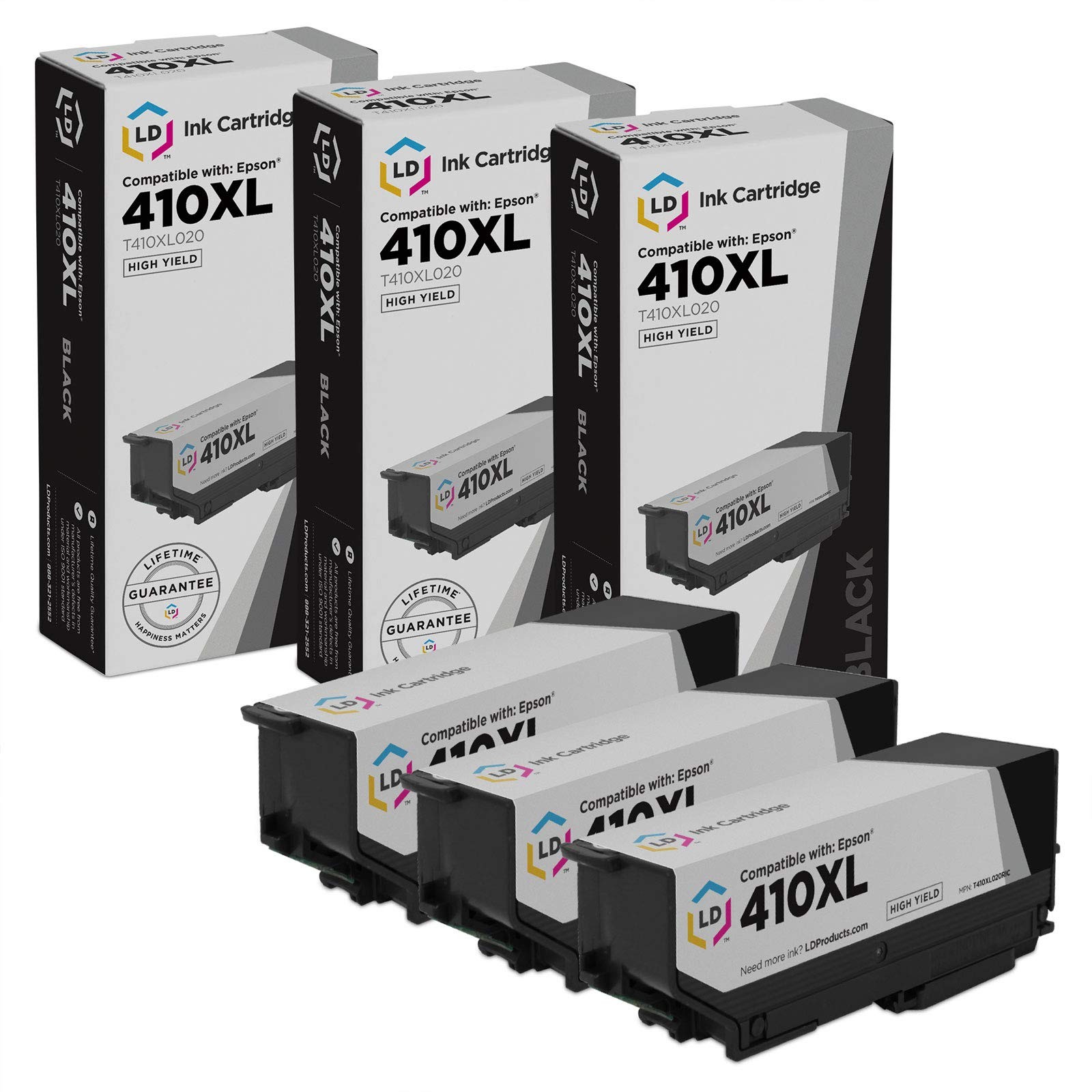 LD Replacement Epson T410XL020 Black Ink 3 Set for XP-530 XP-630 XP-635 XP-830