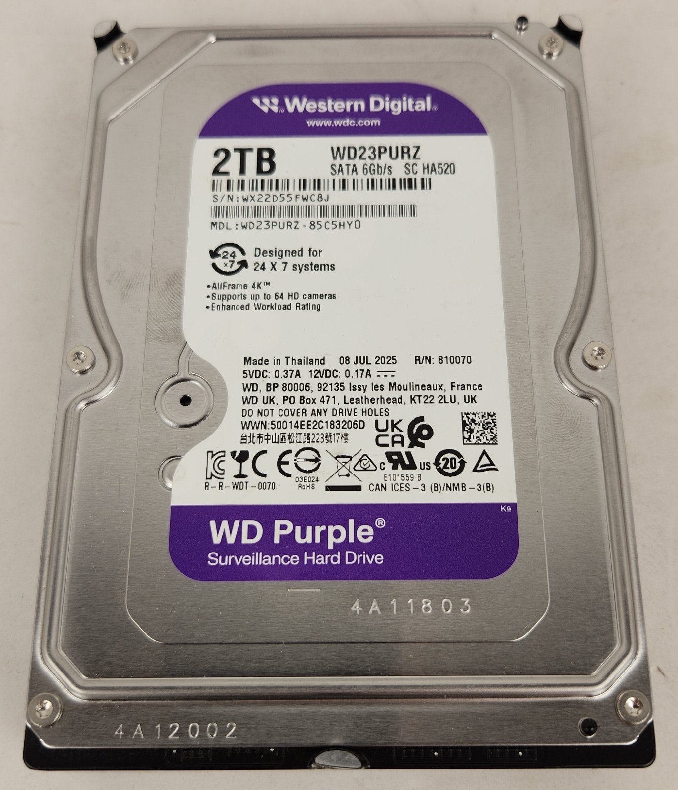 Western Digital WD Purple 2TB WD20PURZ 3.5" SATA Surveillance Hard Drive