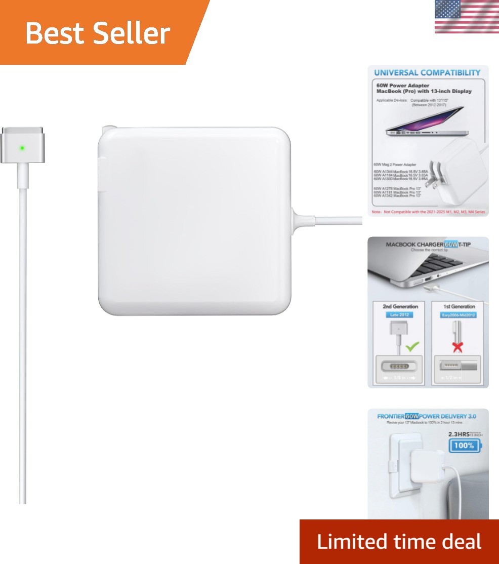 60W Charger for MacBook Pro Mag 2 T-Tip Between 2012-2017 MacBook Series