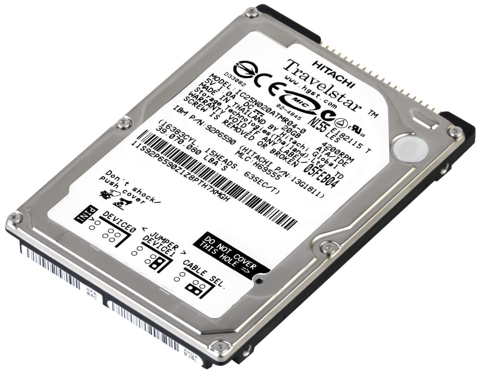 HARD DRIVE HITACHI TRAVELSTAR 7K100 HTS721080G9AT00 80GB 7.2K 8MB ATA 2.5''