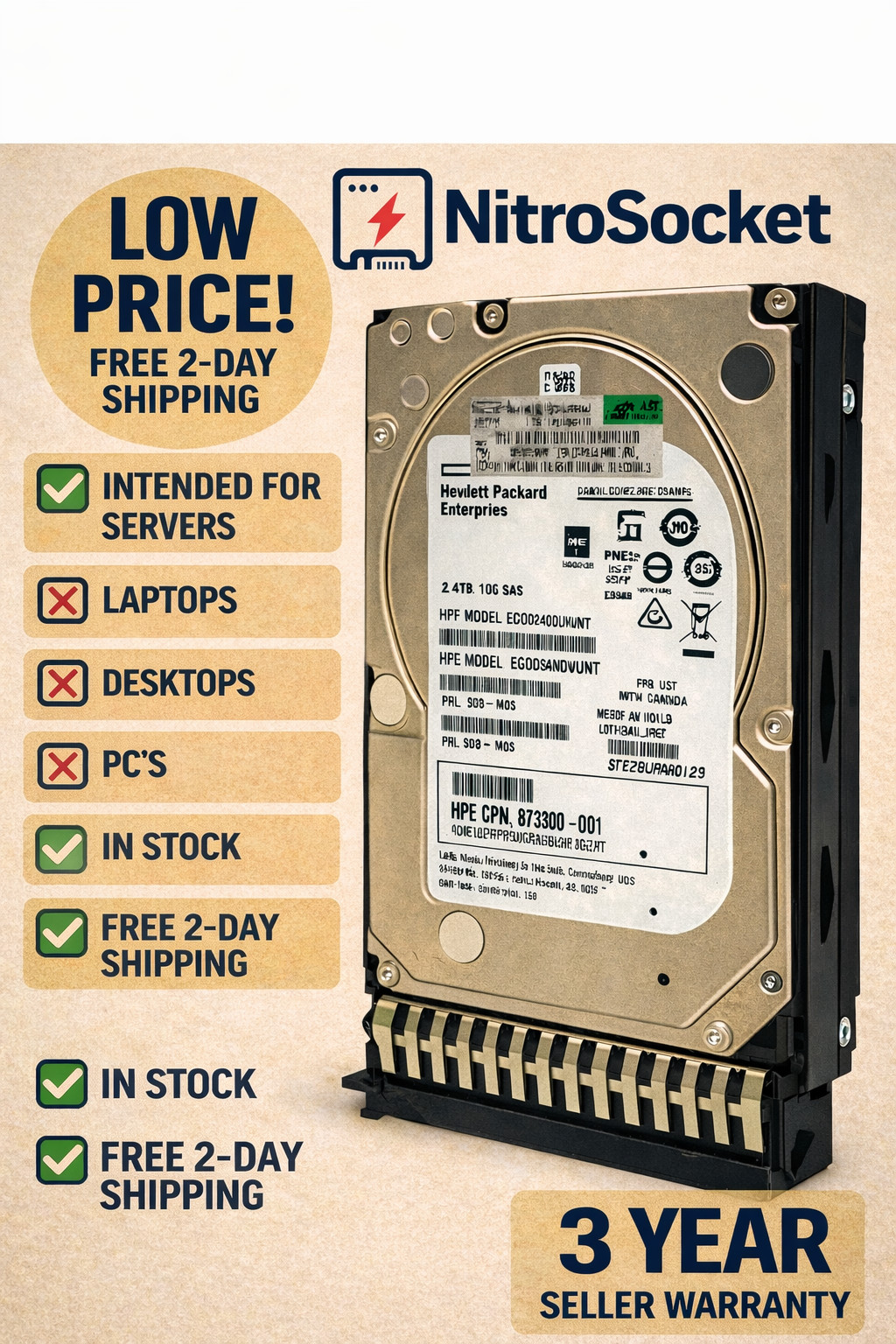 HPE 872479-B21 872737-001 1.2TB 10K SAS 12Gb/s 2.5" HDD ENT SC DS | 0 HRS | NEW