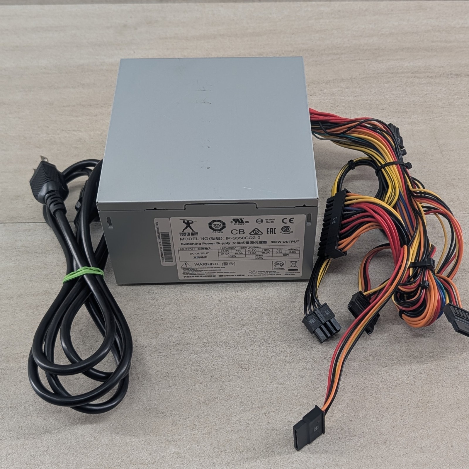 Power Man IP-S350CQ2-0 350W ATX Power Supply PSU w/ AC Power Cord In Win Tested